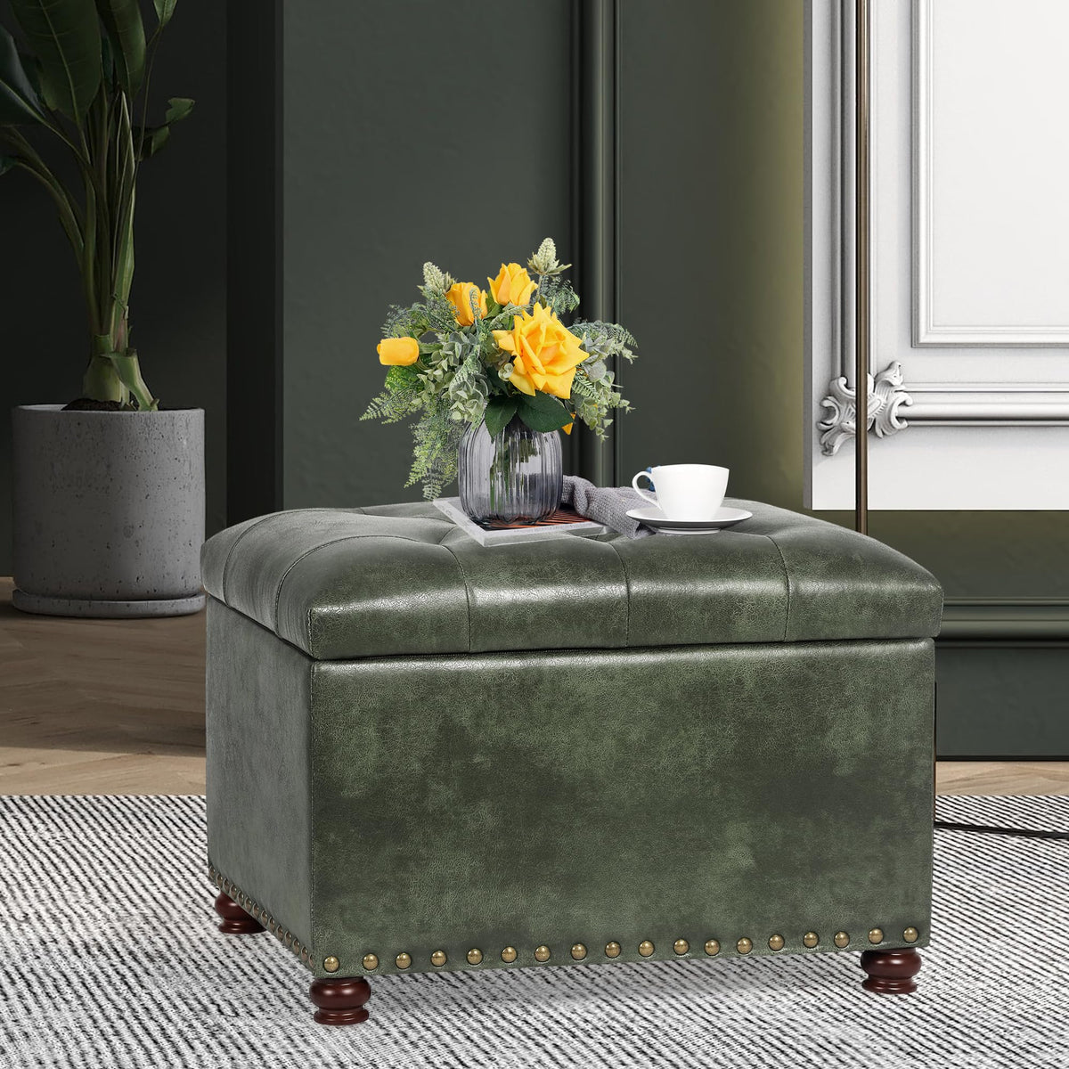 Leather Ottoman with Storage