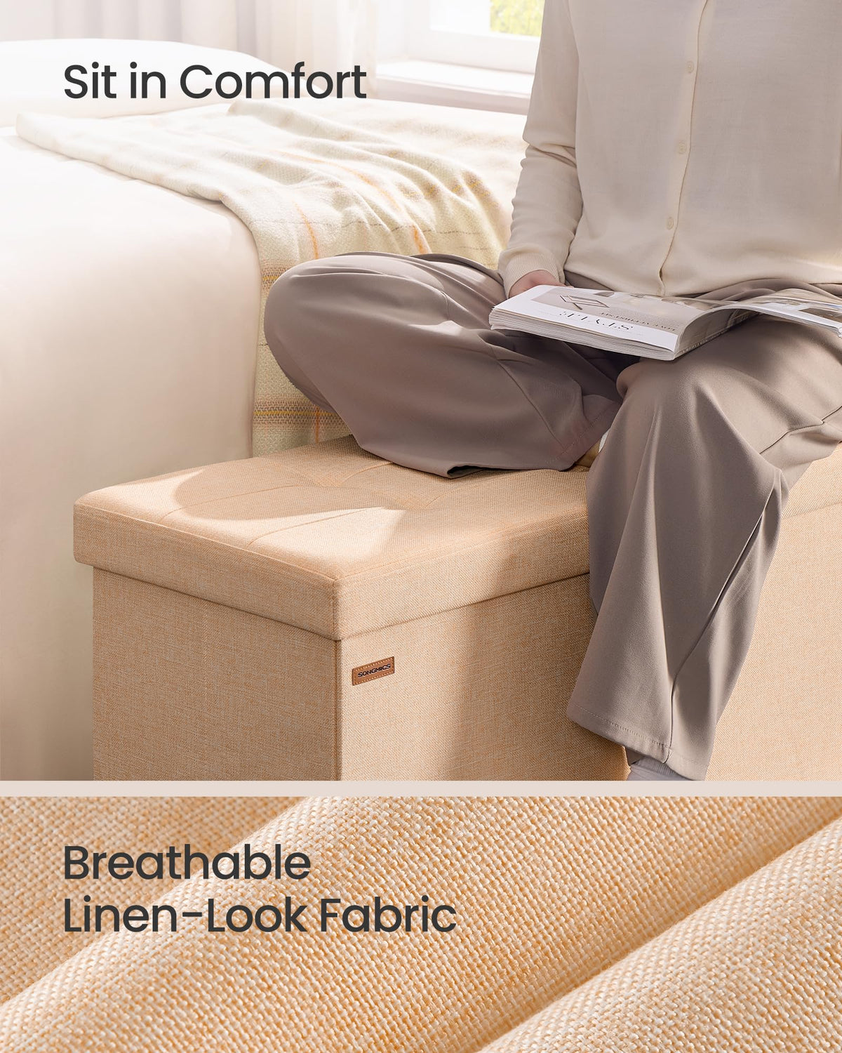 43.3 Inches Folding Storage Ottoman Bench