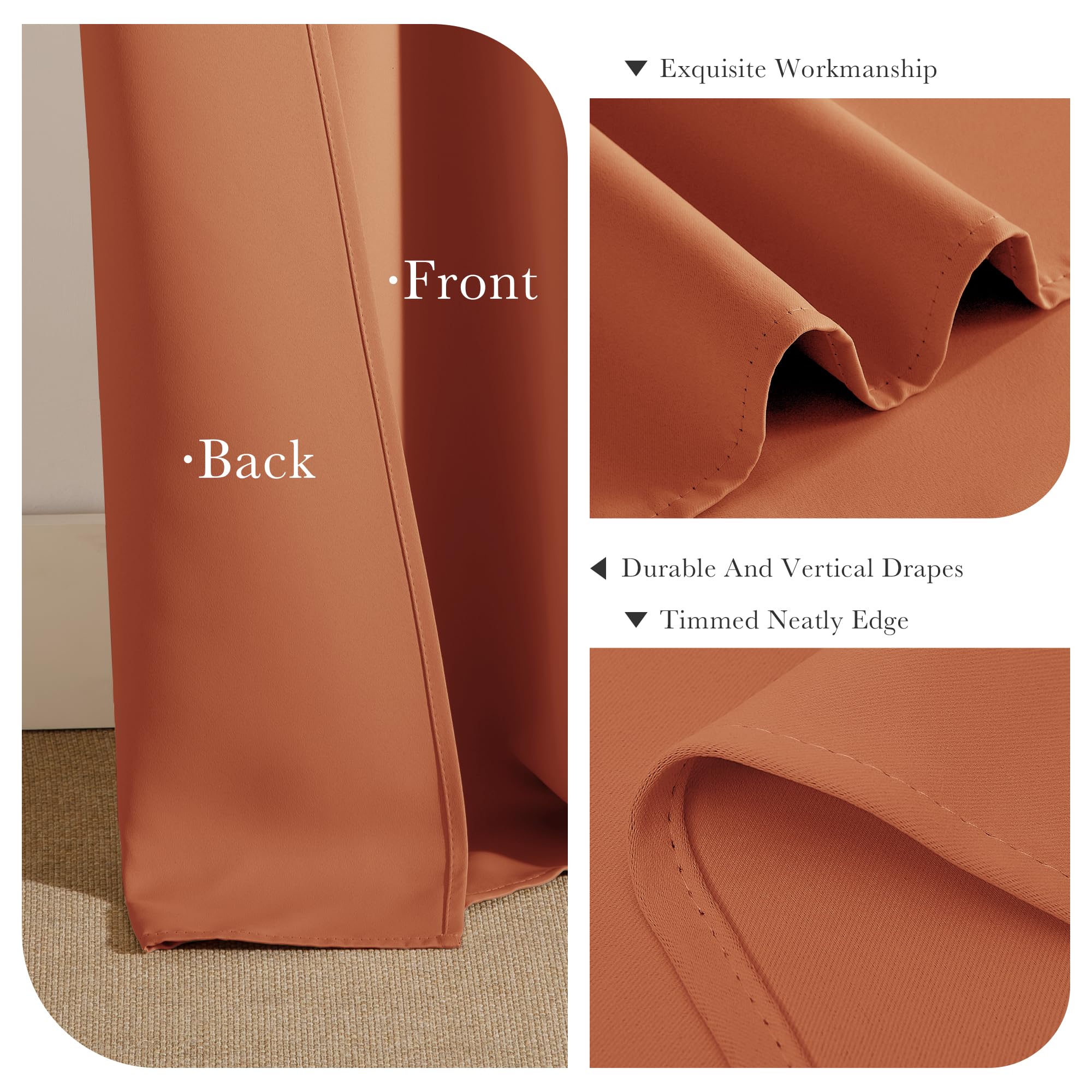 Burnt Orange Short Blackout Curtains 36 inch Length for Kitchen (2 Count)