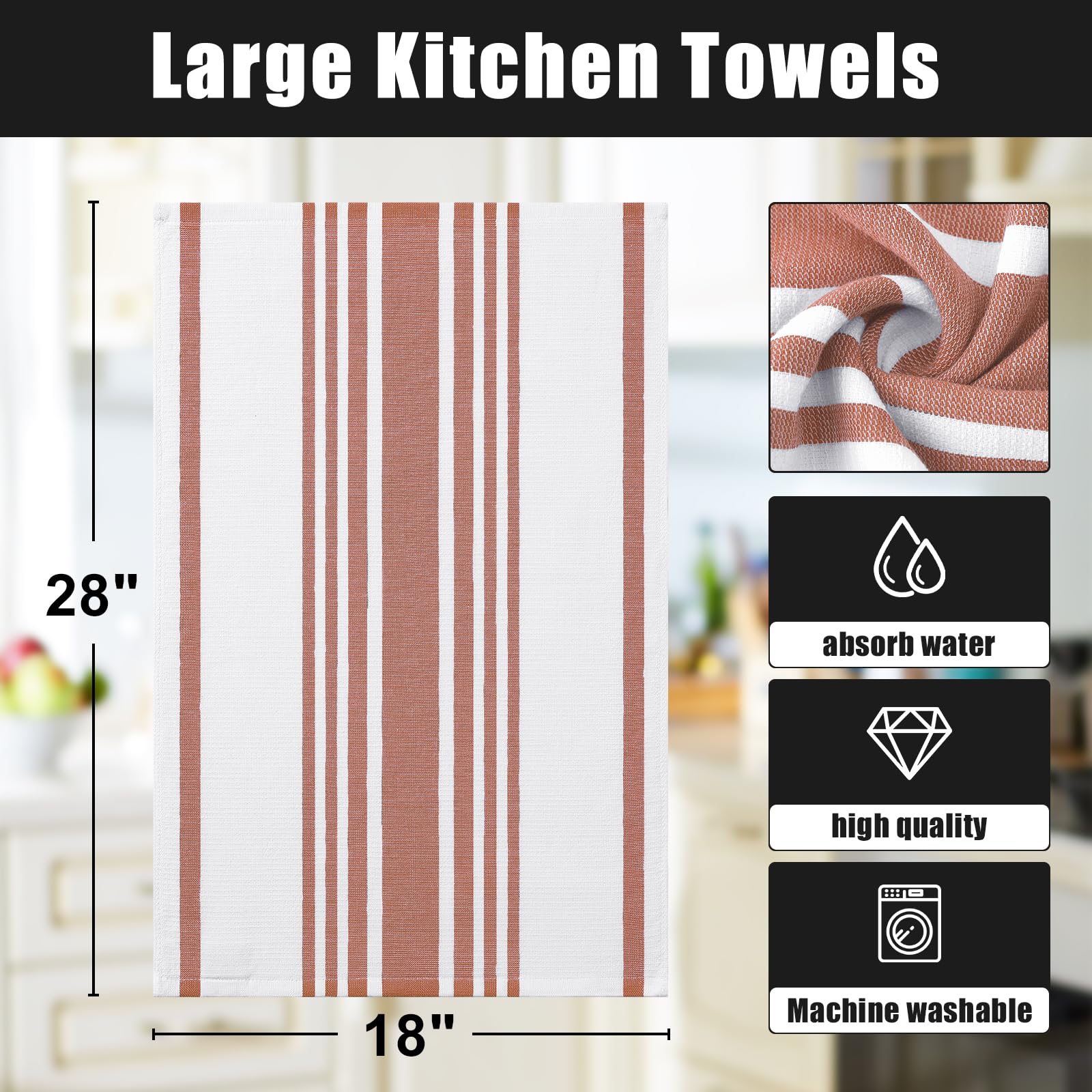 Premium Cotton Stripe Kitchen Towels 6 Pack (6 Count)
