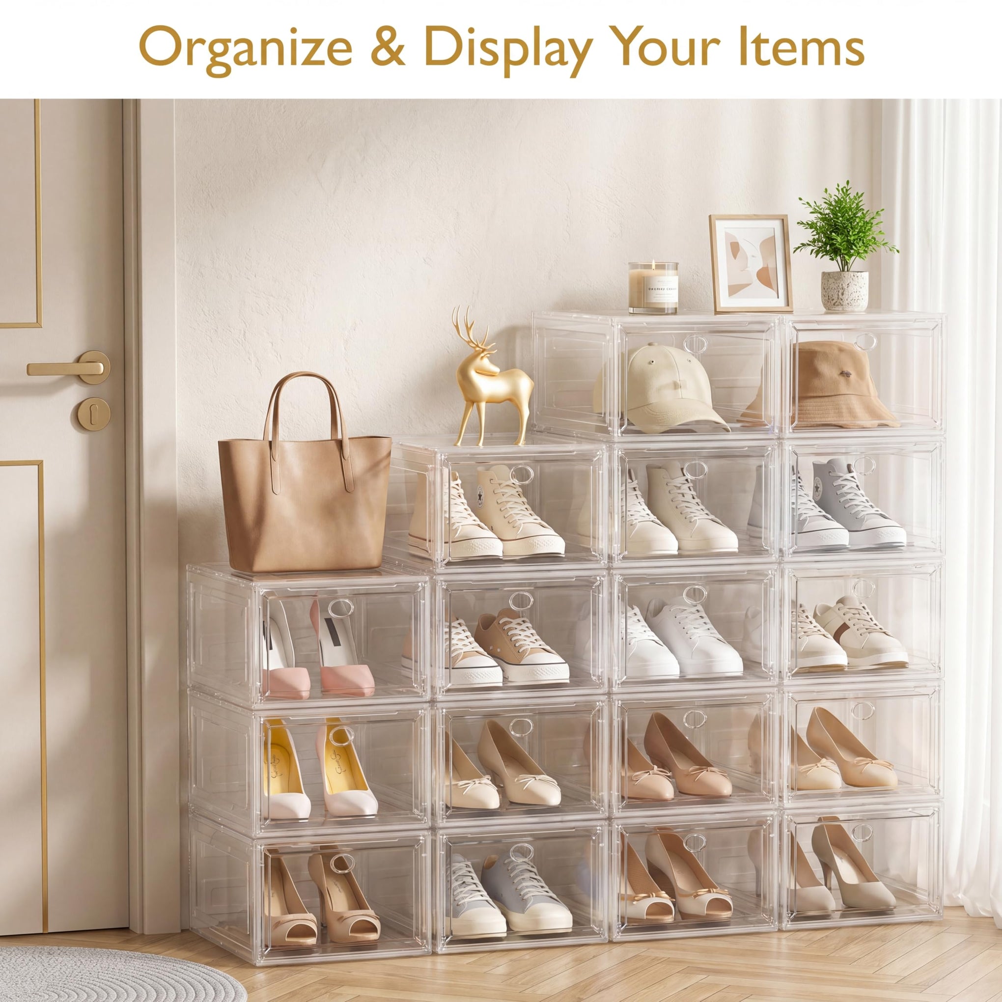 Sturdy Clear Shoe Organizer with Magnetic Door (6 Count)