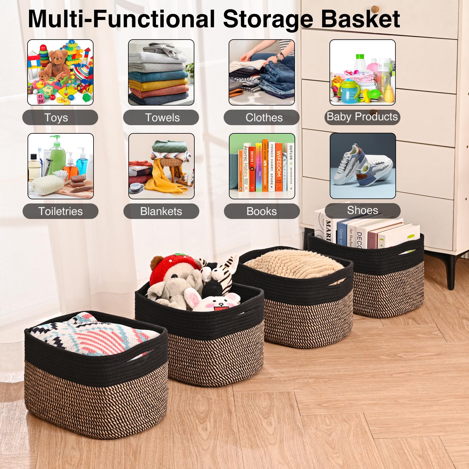 Storage Baskets for Shelves Organizing (4 Count)