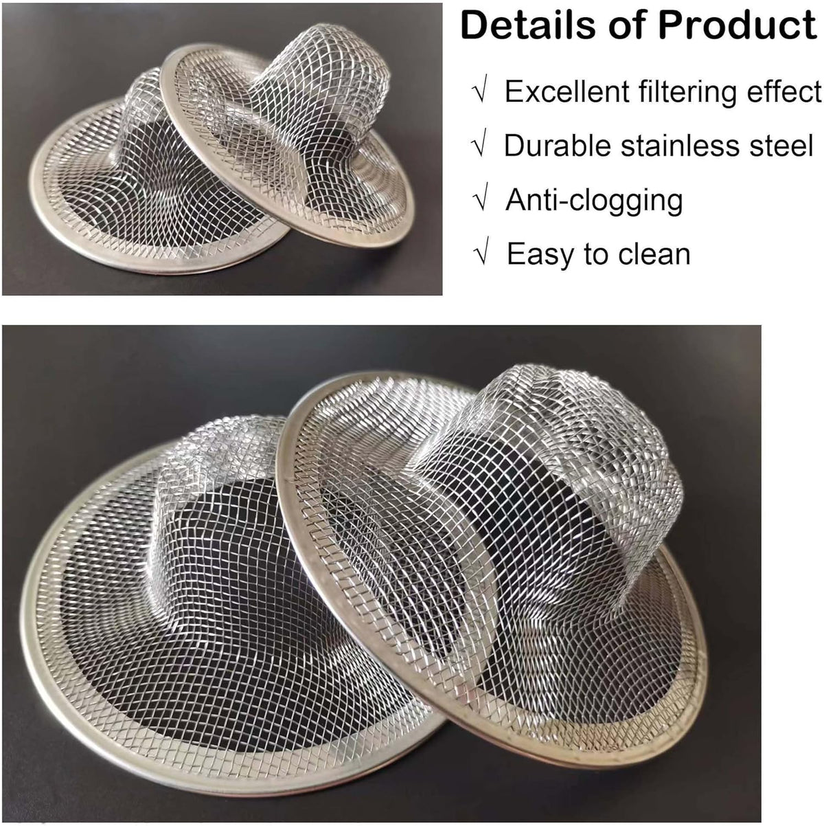 Bathroom Mesh Sink Drain Strainer Screen, 15PCS Drain Mesh Basket Cover Stainless Steel Slop Basket Filter Trap Tub Drain Screen Hair Catcher for Shower Utility Drain (2.125''&2.75"&4.41'')