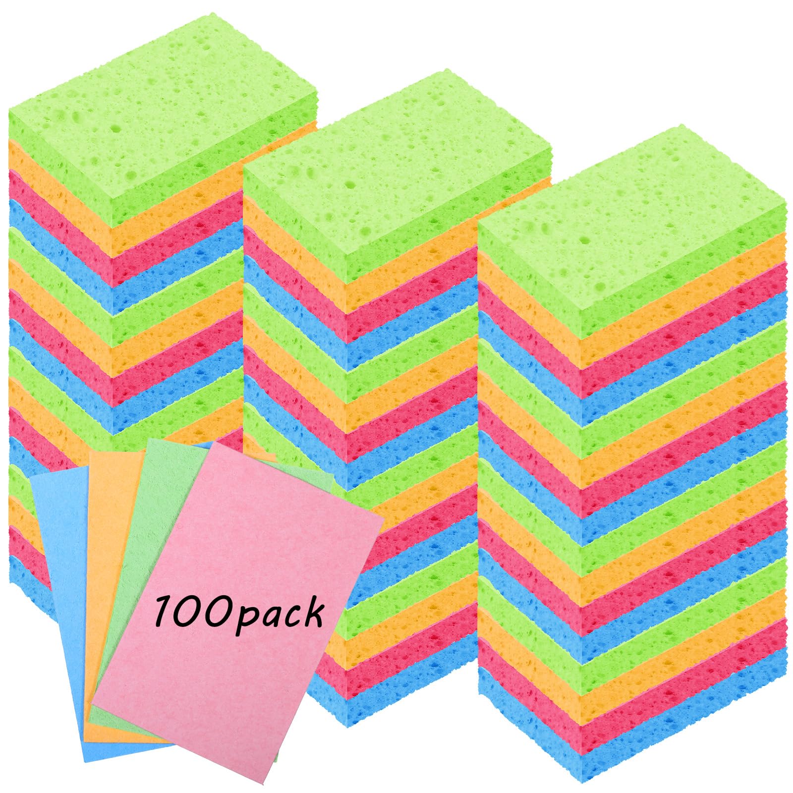 100pcs Kitchen Sponges Bulk Natural Sponges for Dishes Reusable Dish Sponge Scrub Compressed Wood Pulp Sponge Non (100 Count)