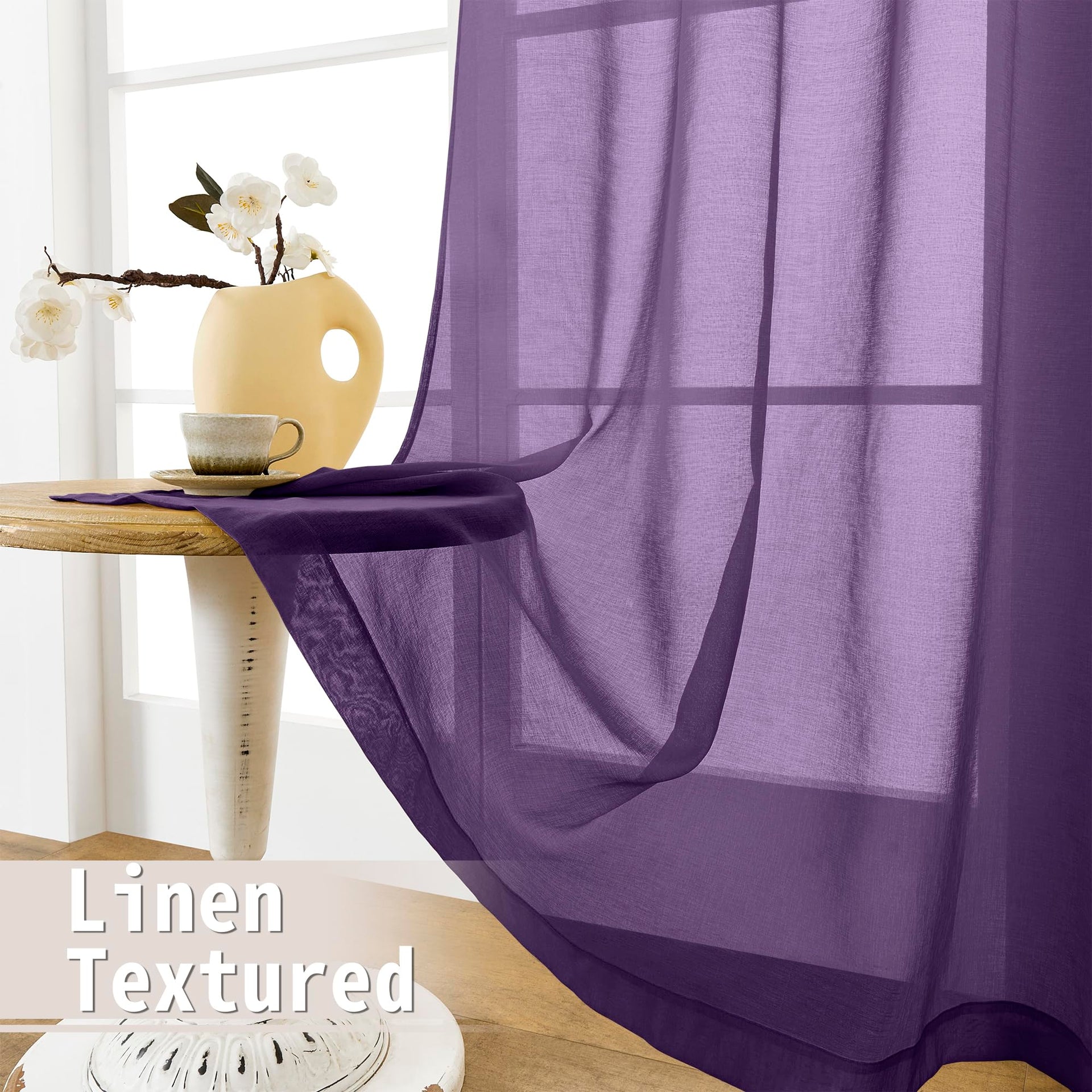 Sheer Door Curtains Closet Linen Textured Curtain Sheers Doorway Light Filtering Voile Patio Glass Door Rod Pocket Curtains French Doors