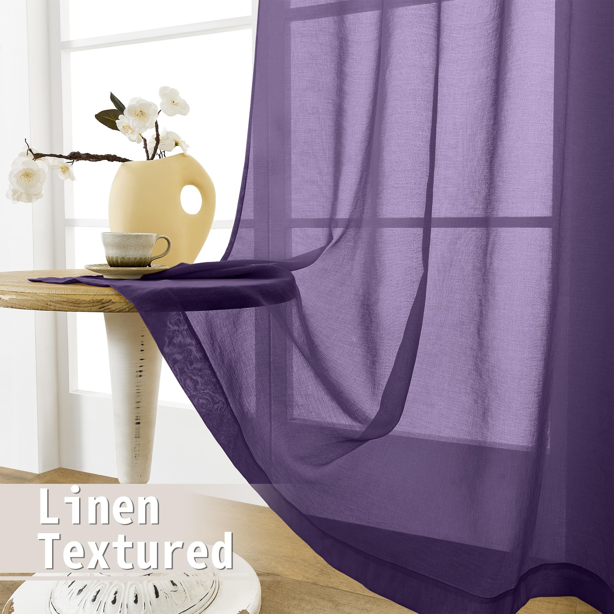 Sheer Door Curtains Closet Linen Textured Curtain Sheers Doorway Light Filtering Voile Patio Glass Door Rod Pocket Curtains French Doors