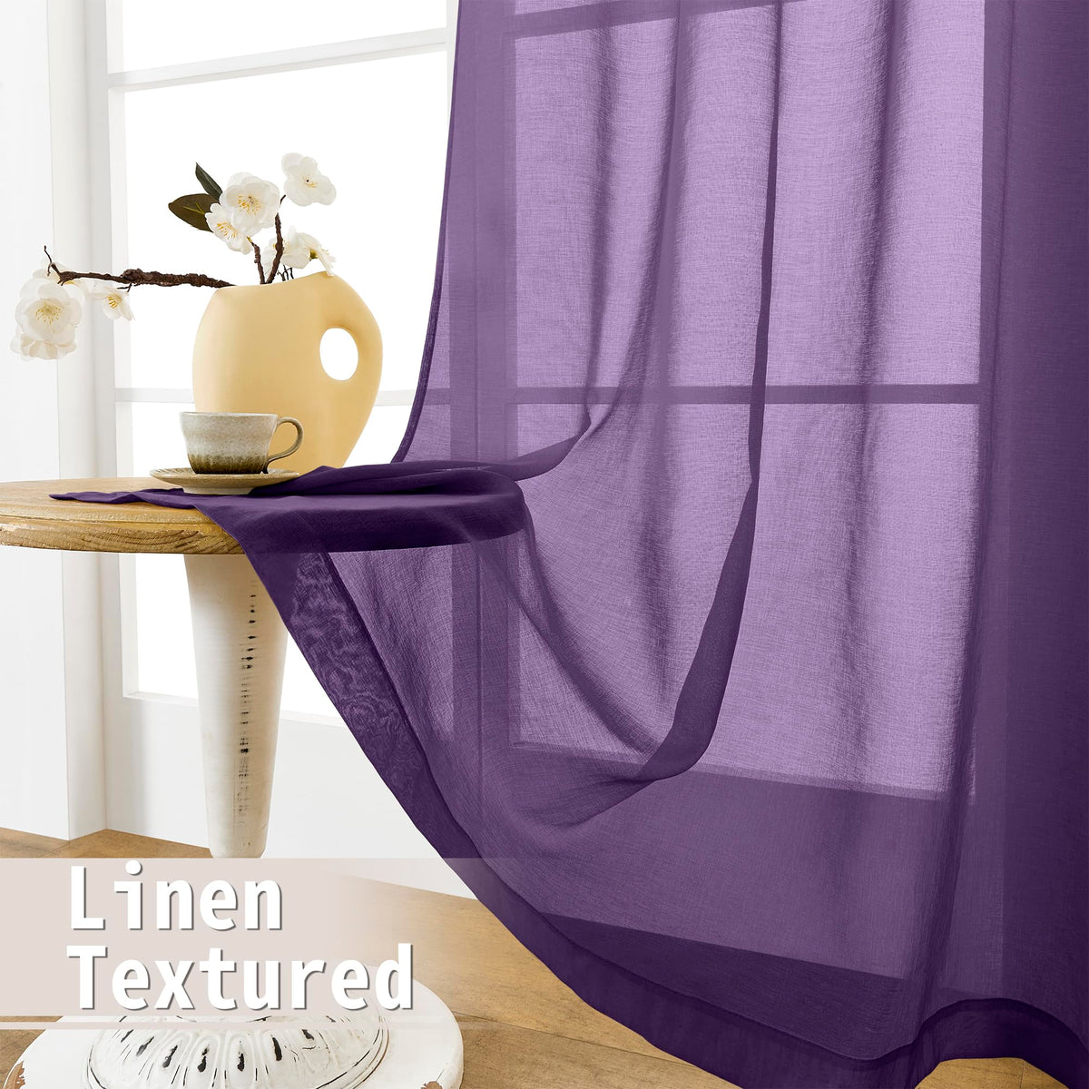 Sheer Door Curtain Closet Linen Textured Curtains Sheer Doorway Light Filtering Voile Patio Glass Doors Rod Pocket Curtain French Door