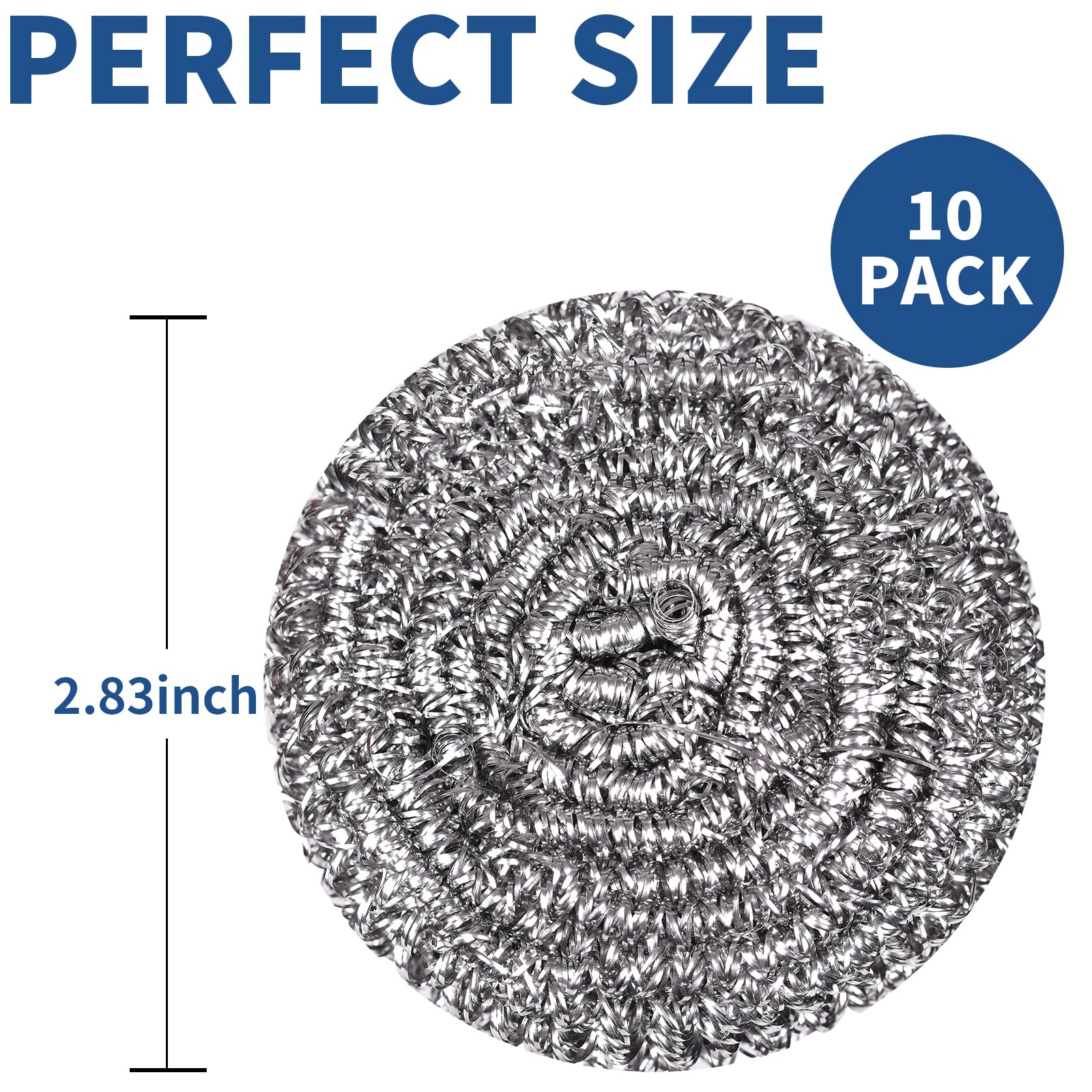 Stainless Steel Scrubber Scrubbing Scouring Pad Sponges Clean Pot Pan and Steel Wool for Kitchen Bathroom (10 Count)