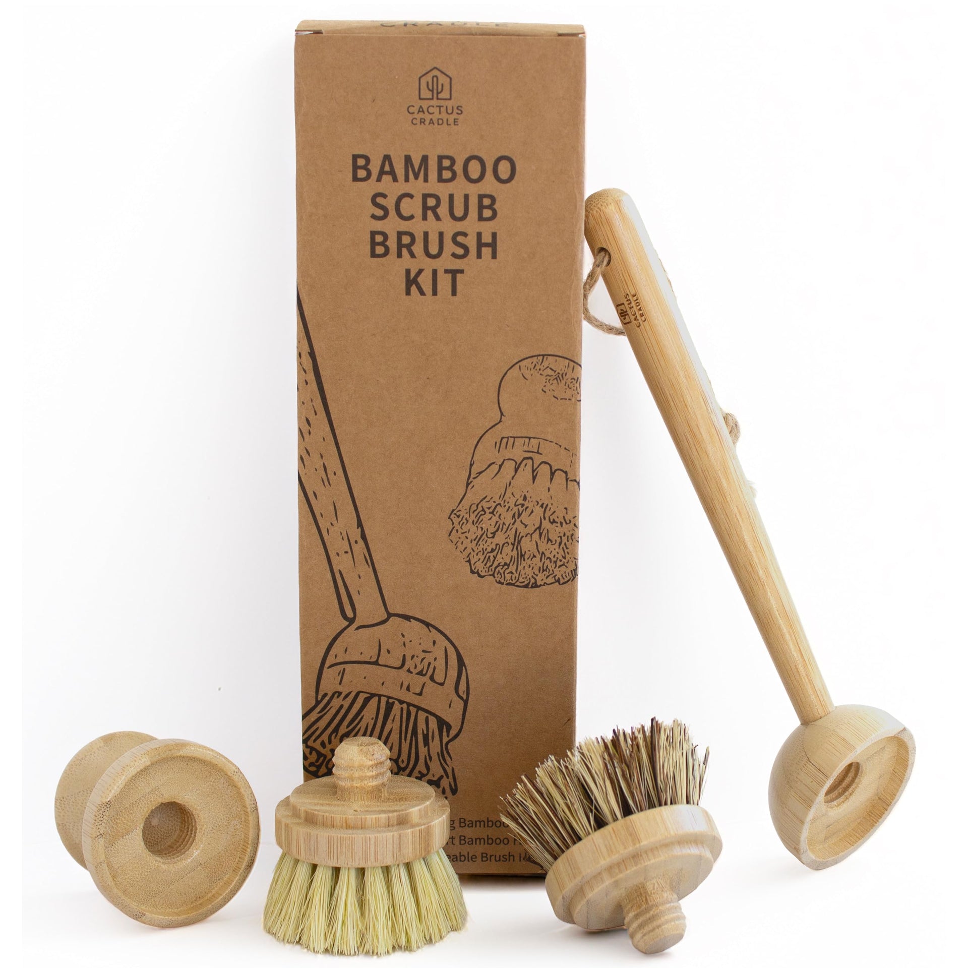 Cactus Cradle Bamboo Scrub Brush Set