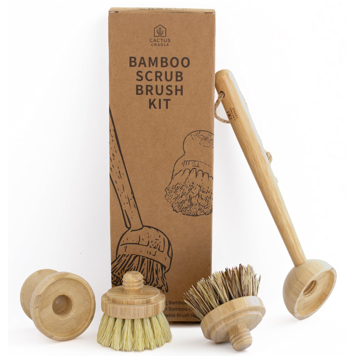 Cactus Cradle Bamboo Scrub Brush Set