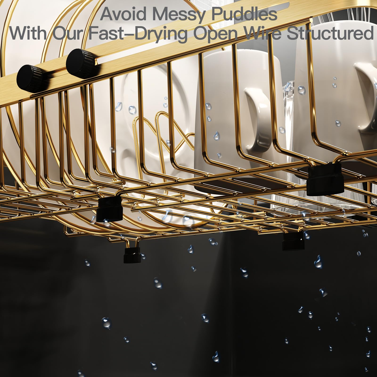 Gold Dish Drying Rack Over The Sink with Utensil Holder