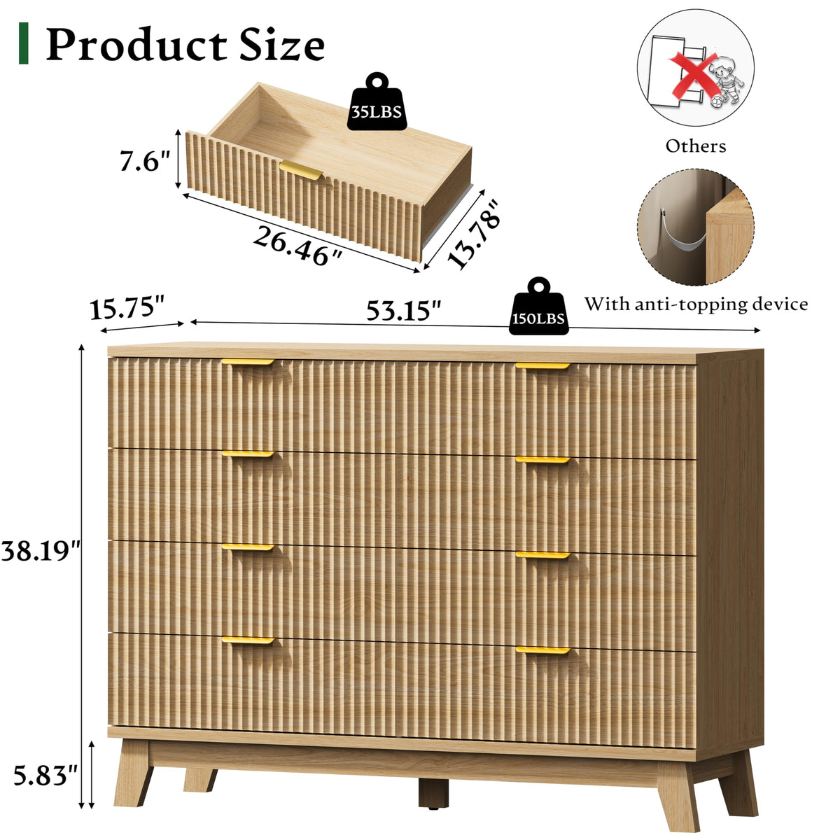 Fluted Dresser with 8 Drawers