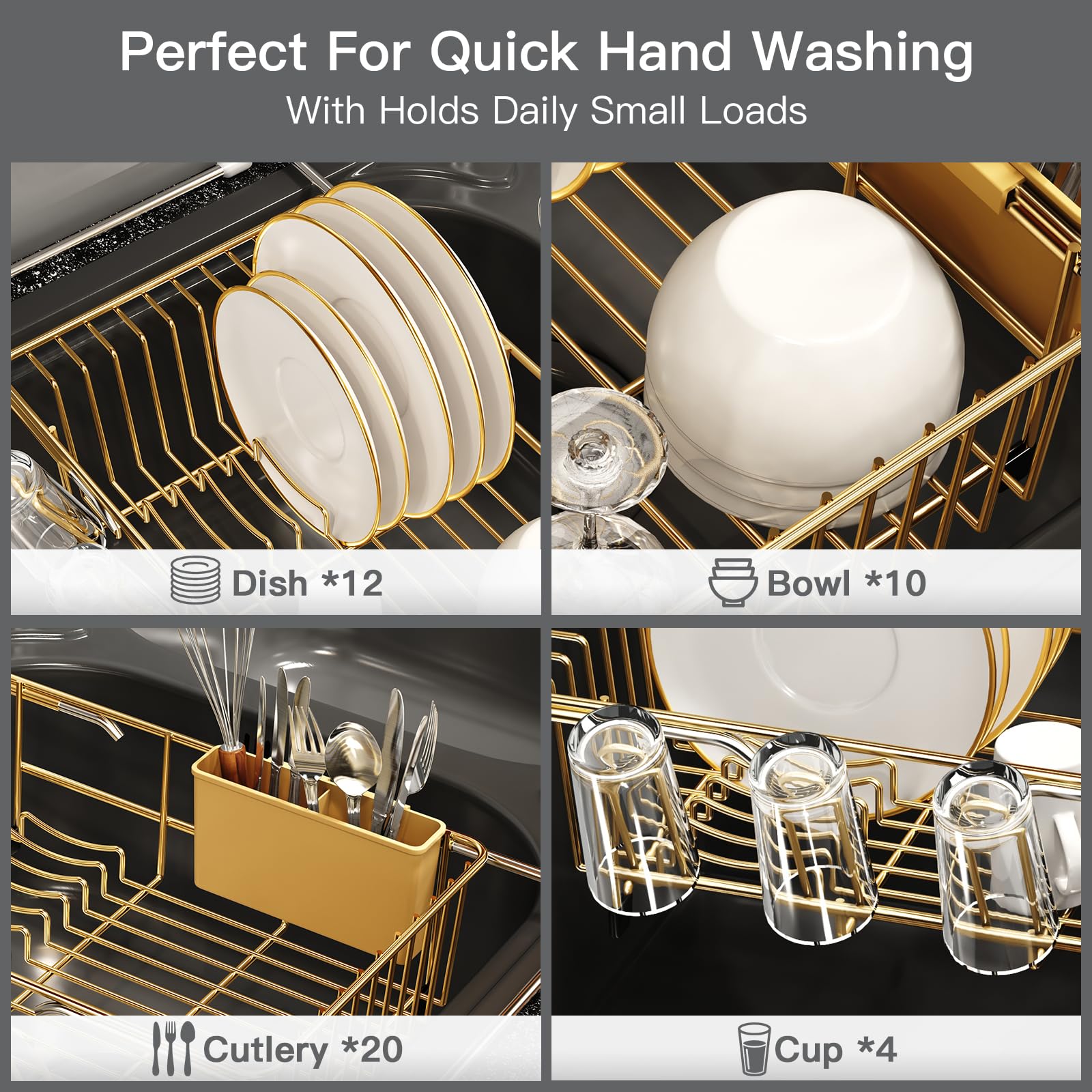 Gold Dish Drying Rack Over The Sink with Utensil Holder