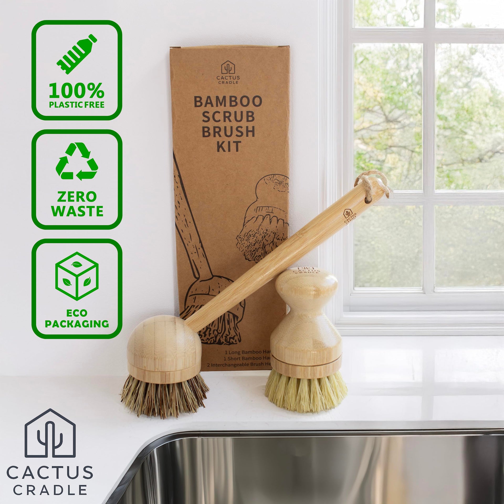 Cactus Cradle Bamboo Scrub Brush Set