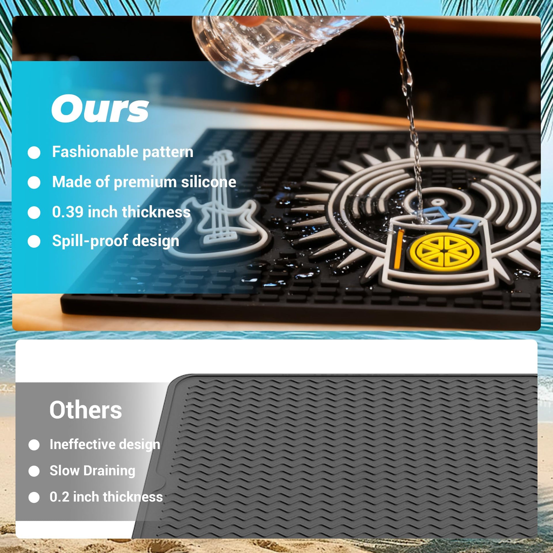Neon Tiki Black Bar Mat 18 x 12 Inch