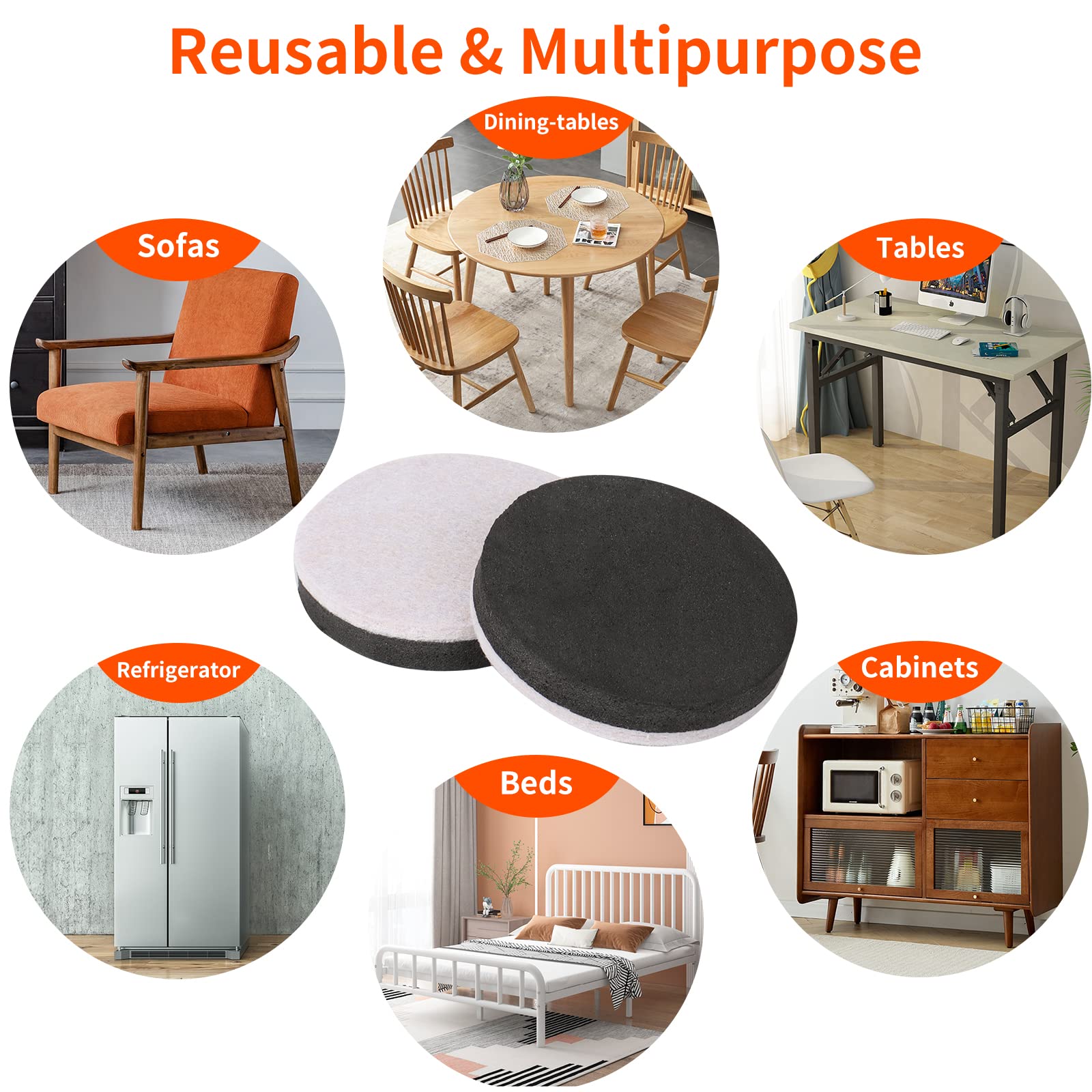 3.5" Felt Furniture Movers Sliders for Hardwood & Vinyl Floors (16 Count)