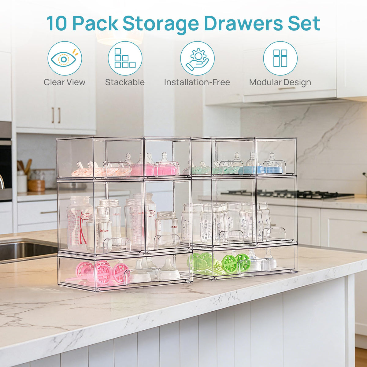 Clear Stackable Storage Drawers Set of 10 (10 Count)
