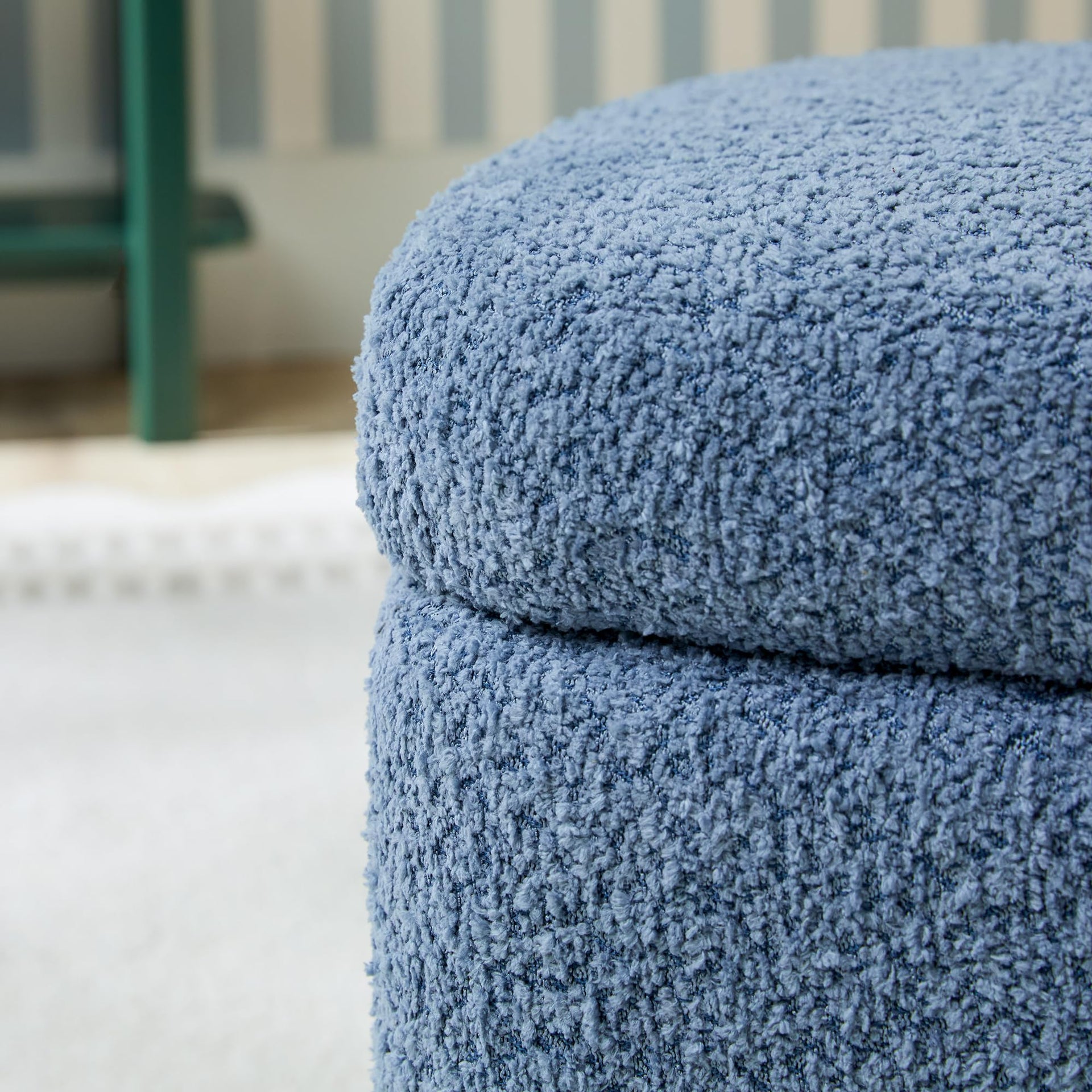 Linley Contemporary Small Storage Bouclé Ottoman with Wood Legs