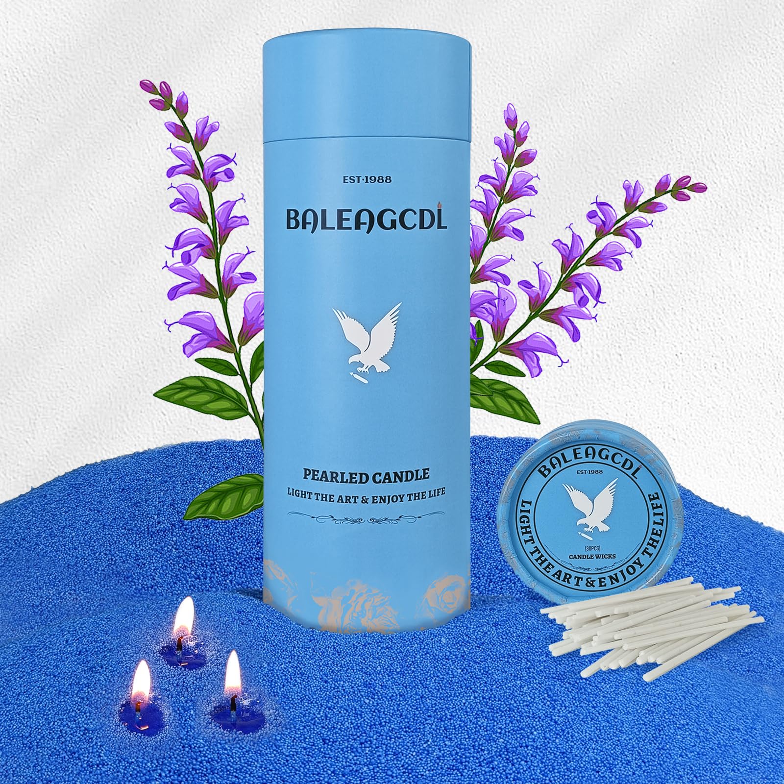 Salvia Scented Blue Pearled Candle 18oz Luxury Sand Candle Granulated Wax (18 Ounce)