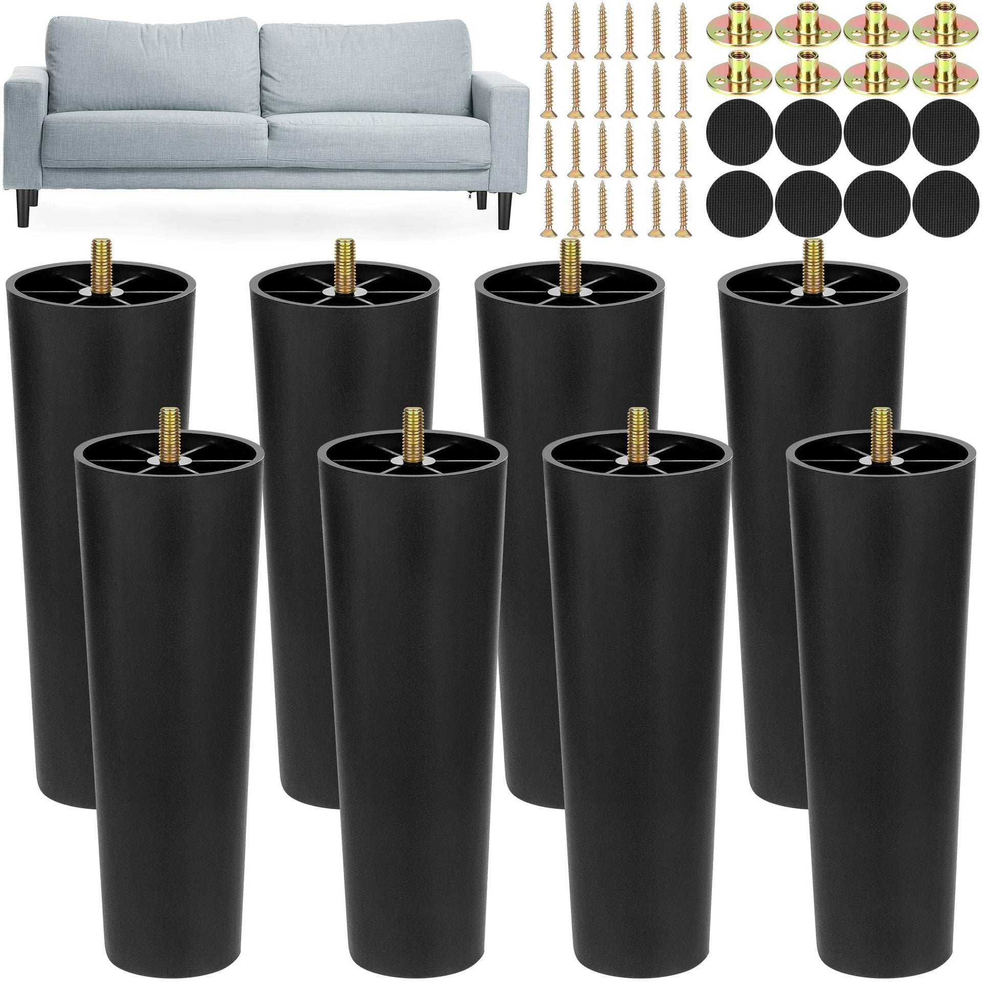 8 Pack 8 Inch Plastic Furniture Legs with M8 T
