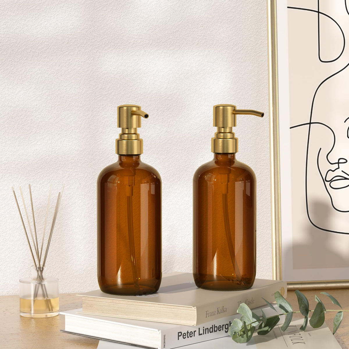 Amber Glass Soap Dispenser (2 Count)