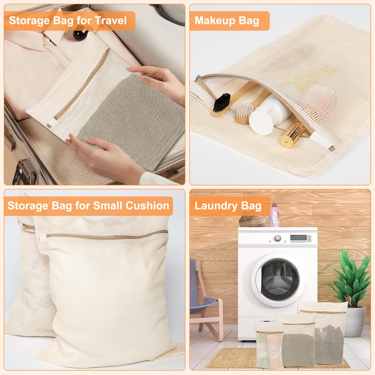 6-Piece Bag, Durable Cotton Mesh Laundry Bag, Sturdy Zipper, Breathable Mesh, Exquisite Laundry Bag for Underwear, Clothes, Pants, Shoes and Socks (5.99 Count)