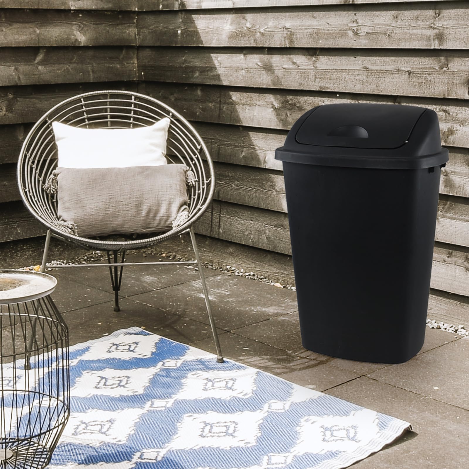 13 Gallon 4 Packs Black Plastic Trash Can with Swing Top Lid (4 Count)