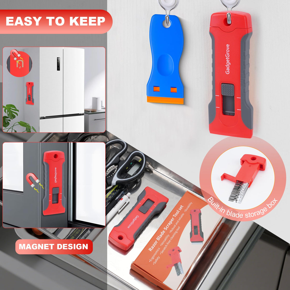 Razor Blade Scraper with 2 Pcs Plastic Scraper