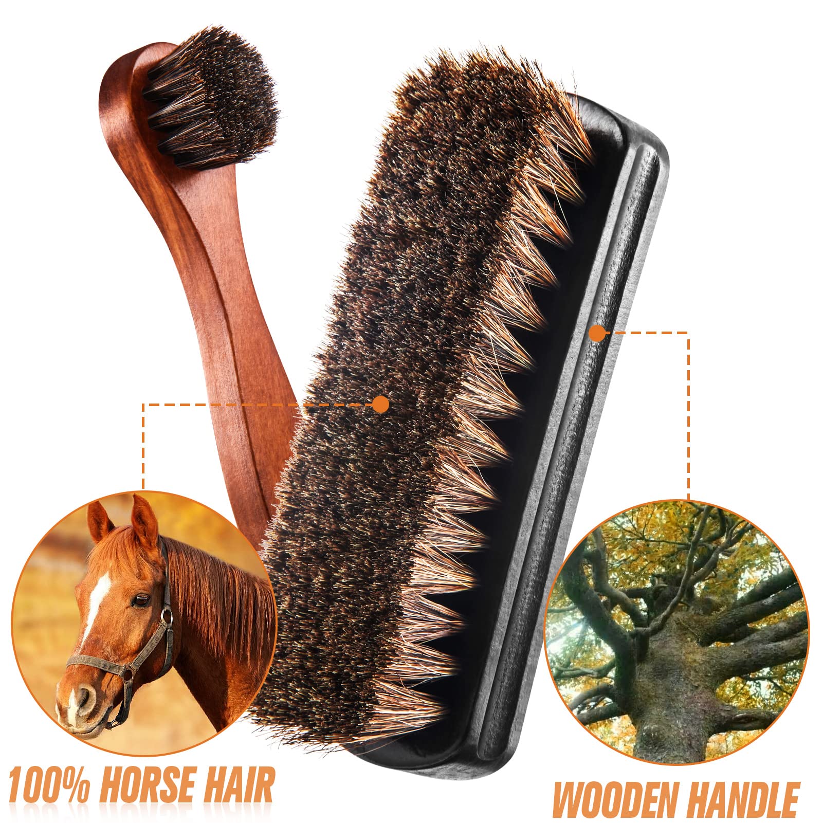 4 Pcs Horsehair Shine Shoes Brush Kit Polish Dauber Applicators Cleaning Leather Shoes Boots Care Brushes Suede Cleaner Brush with Microfiber Shoe Gloves (2.49 Count)