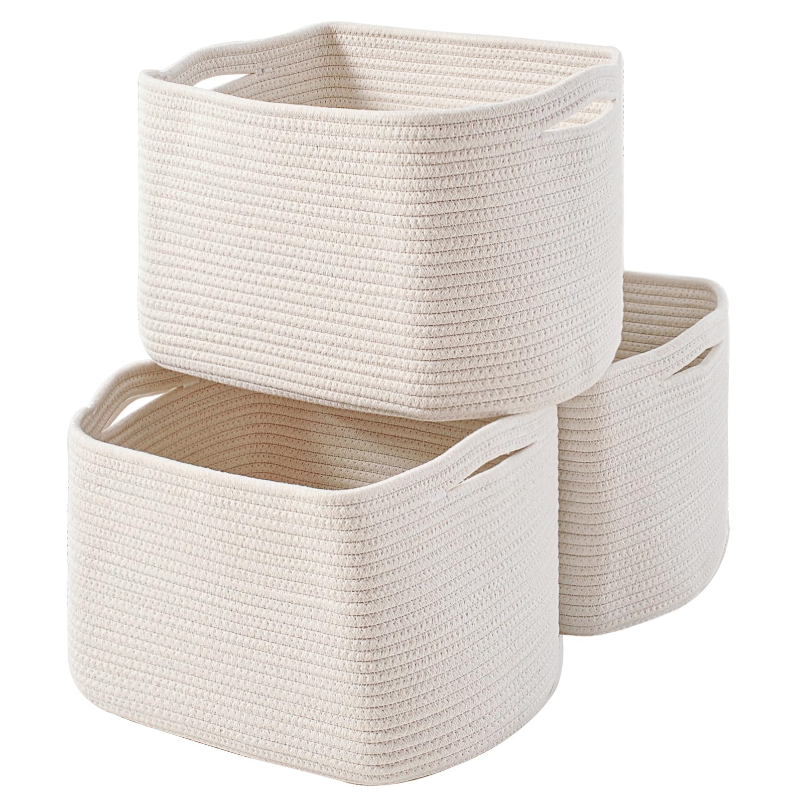 Storage Baskets for Organizing Shelves 15x11x9.5 Off White 3 Packs (3 Count)