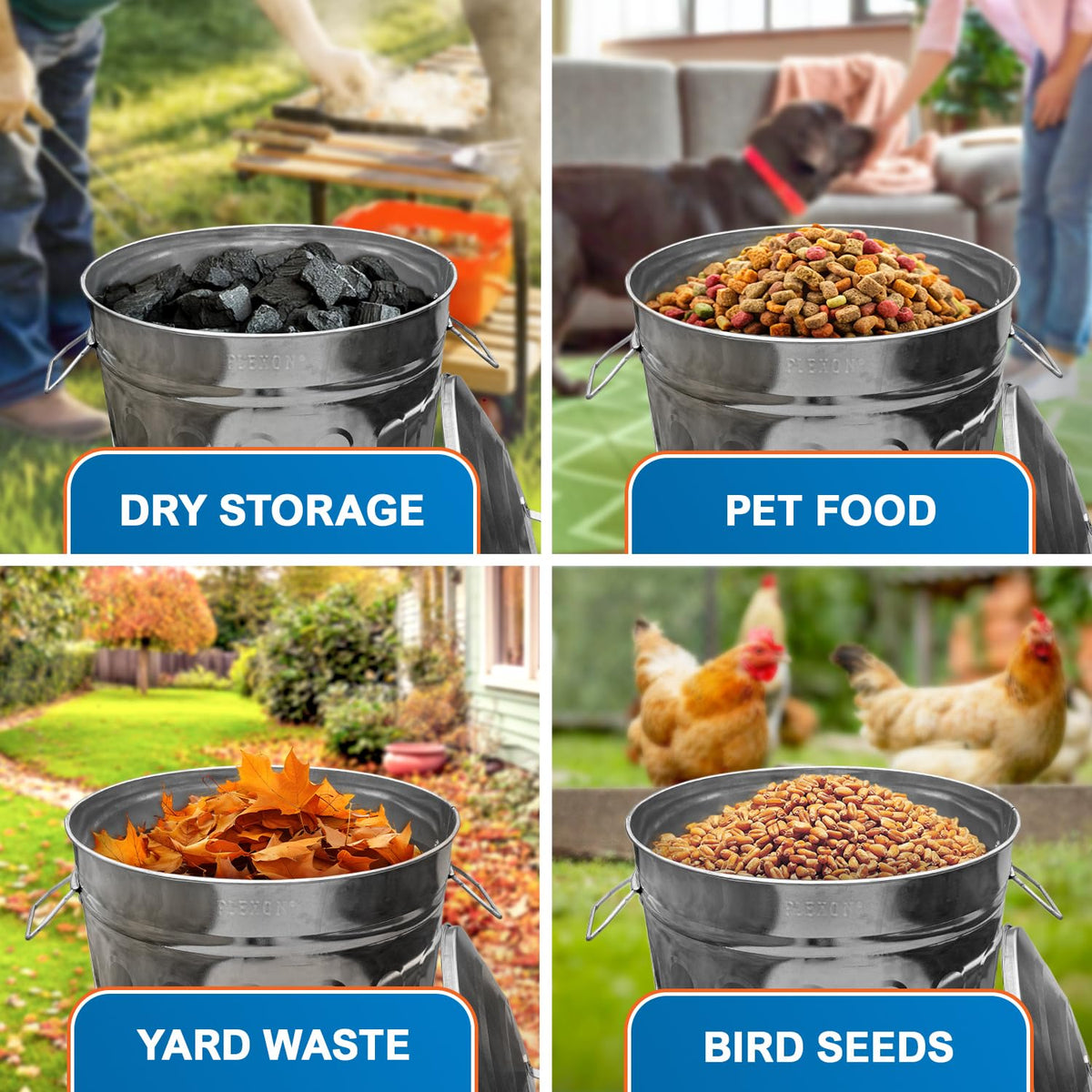 13 Gallon Outdoor Metal Trash Can with Lid Vintage Trash Can Steel Retro Garbage Can for Patio Farmhouse Rustic Bird Seed Storage Pet Food Ash Bucket (3 Count)