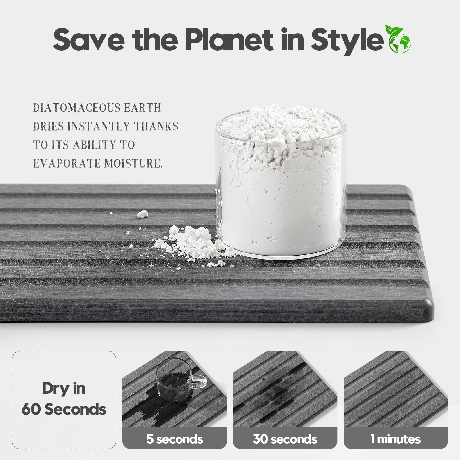 2PCS Water Absorbing Stone Drying Tray Mat for Bathroom Sink & Kitchen Counter Organizer (2 Count)