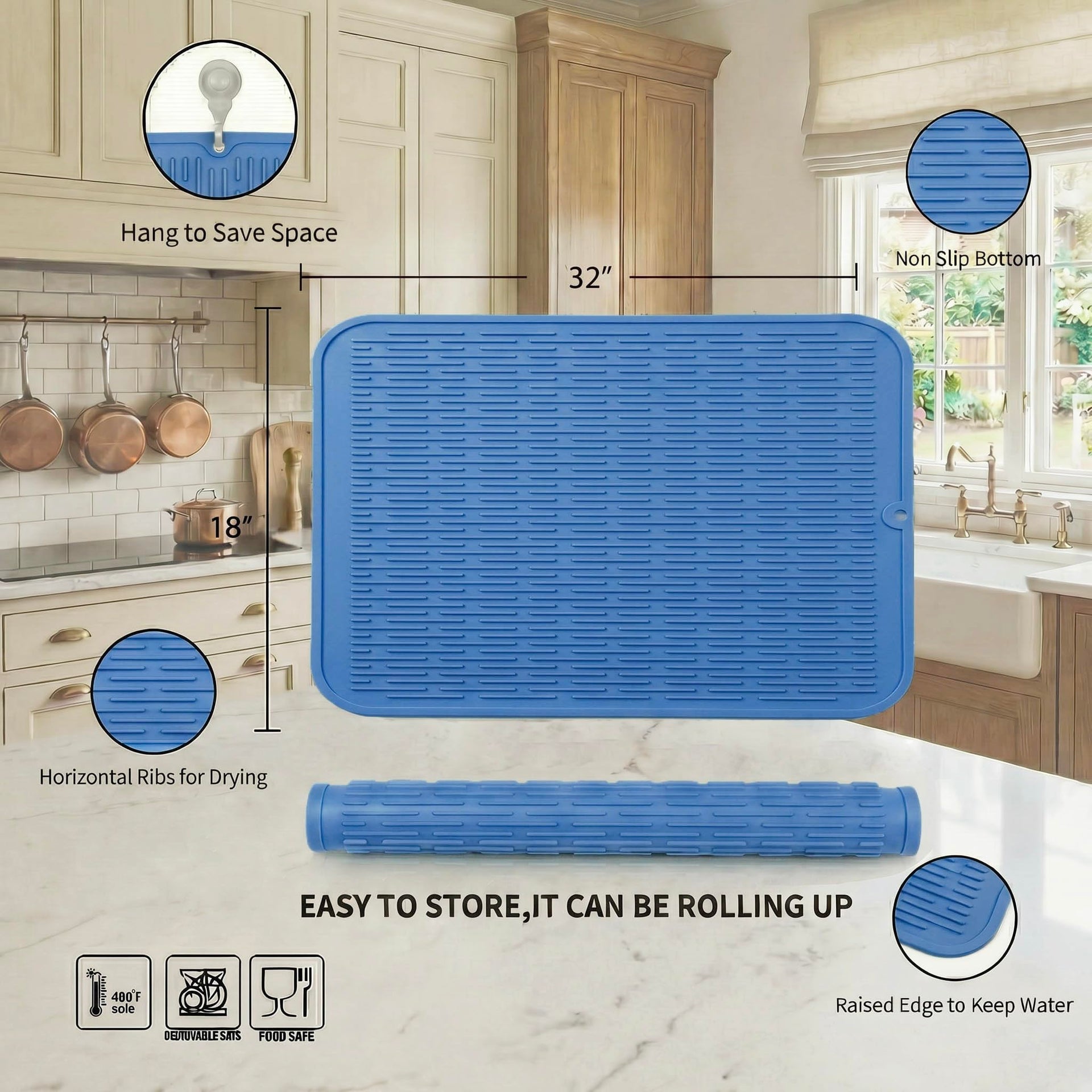 Silicone Dish Drying Mat for Multiple Usage
