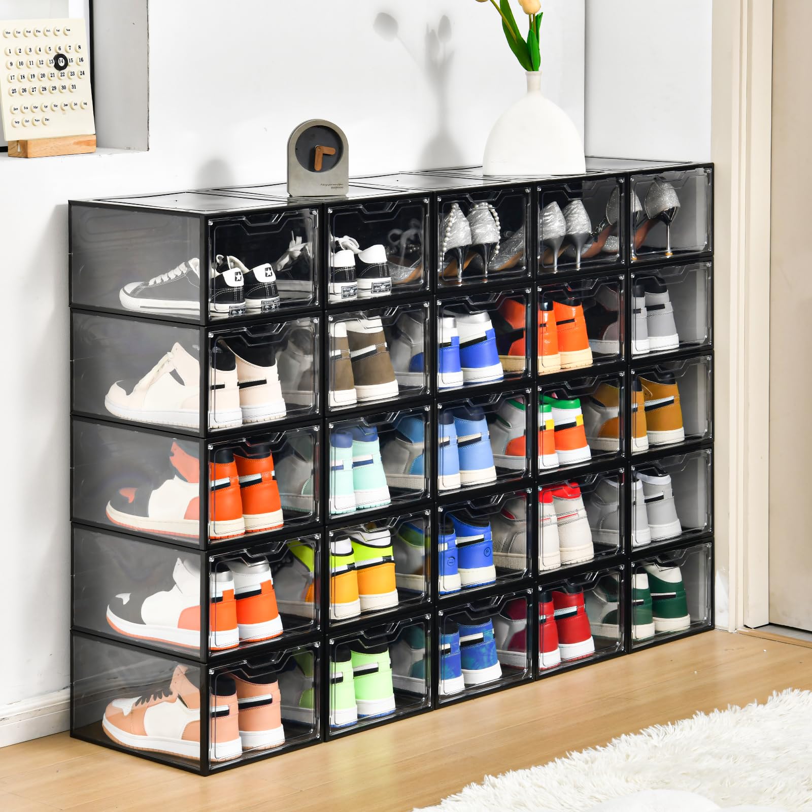 12 Pack Stackable Shoe Storage Organizer with Magnetic Door (12 Count)