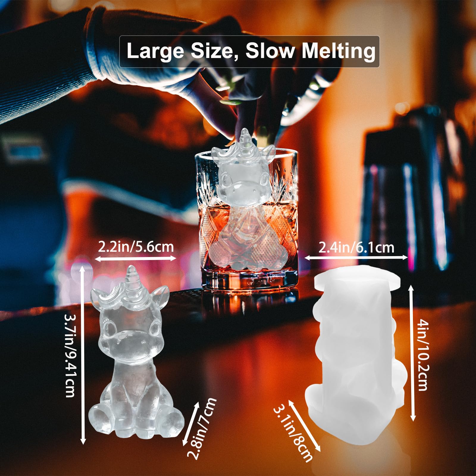 3D Unicorn Ice Cube Silicone Molds Tray for Whiskey (2 Count)