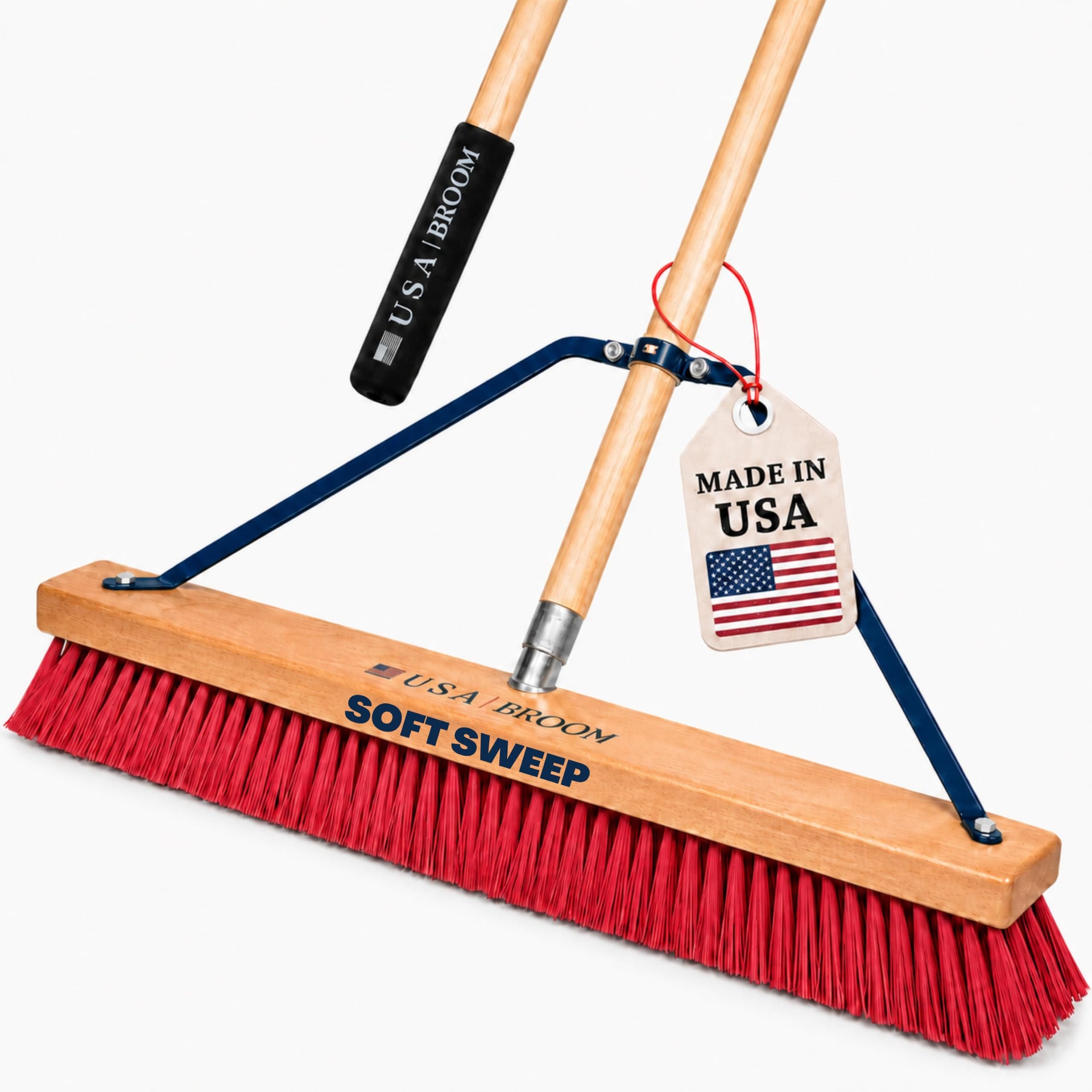24" Soft Sweep Indoor Push Broom with 60" Handle. Ideal for Epoxy & Polished Floors. Durable American Made Steel Brackets