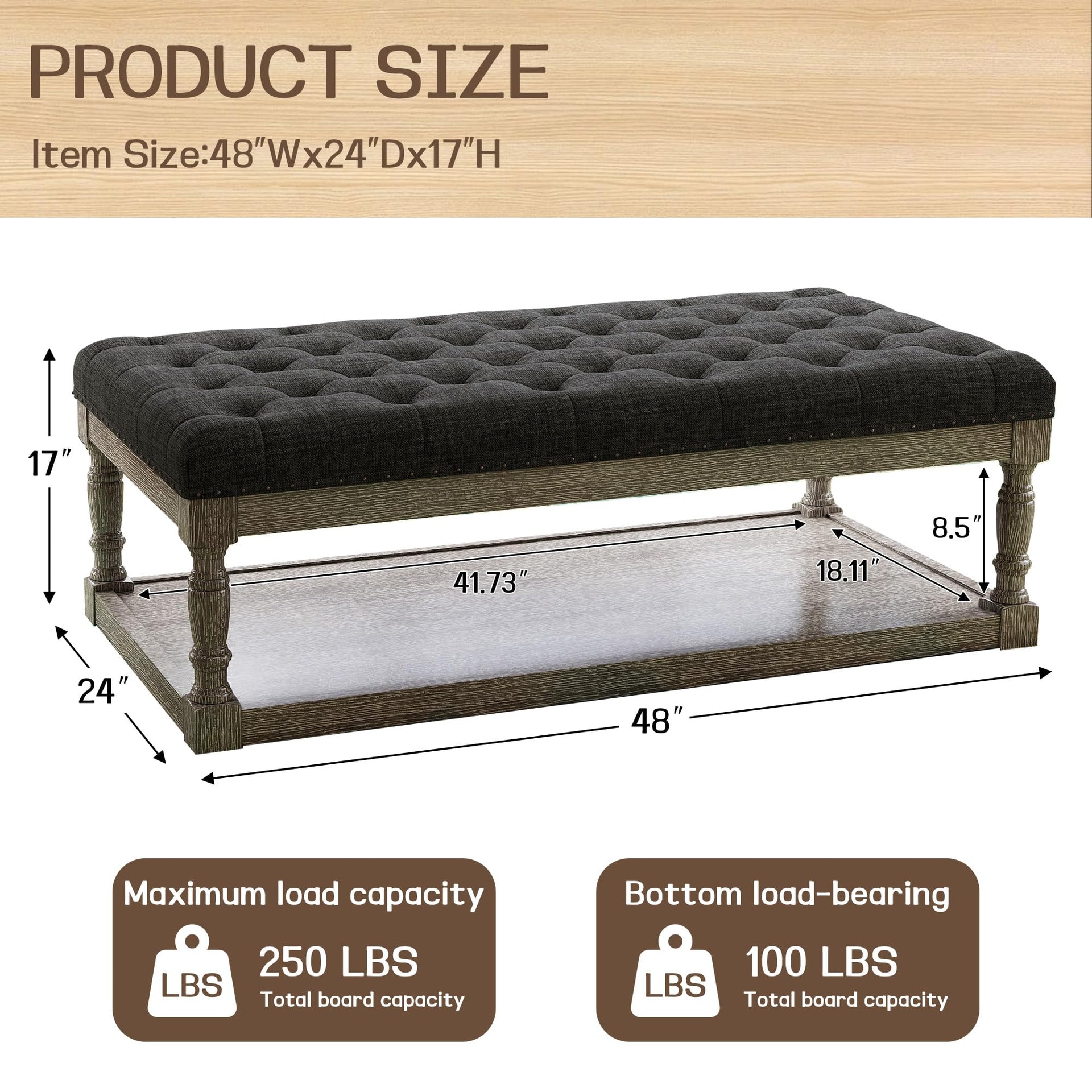 48" Large Ottoman with Storage Coffee Table