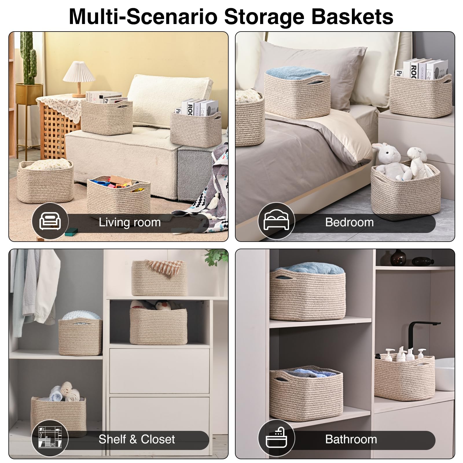 Small Storage Baskets for Shelves Organizing (4 Count)