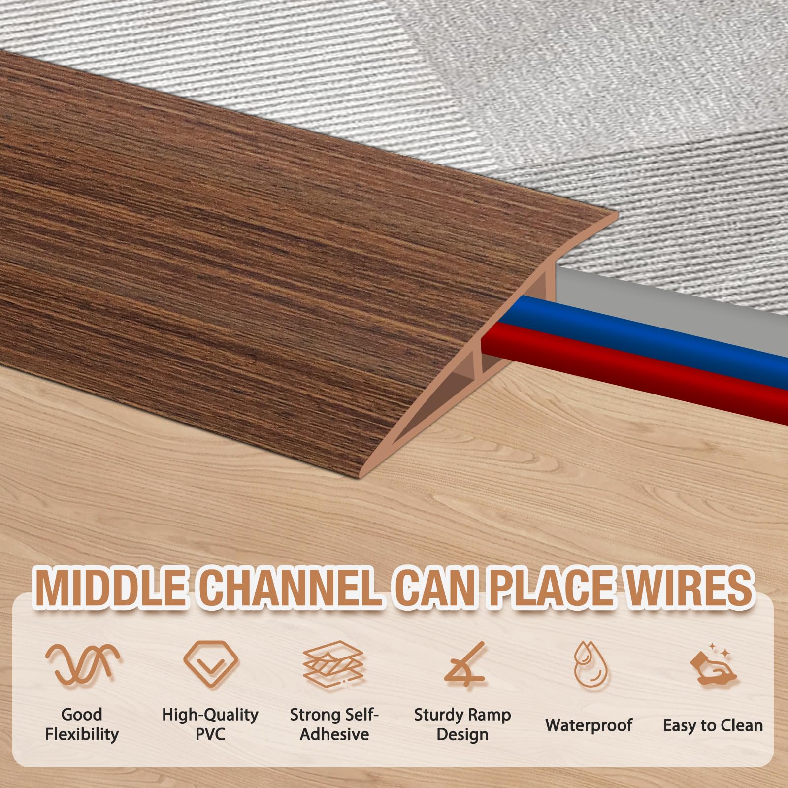 Floor Transition Strip Self Adhesive Vinyl Door Threshold Strip (6.6 Foot)
