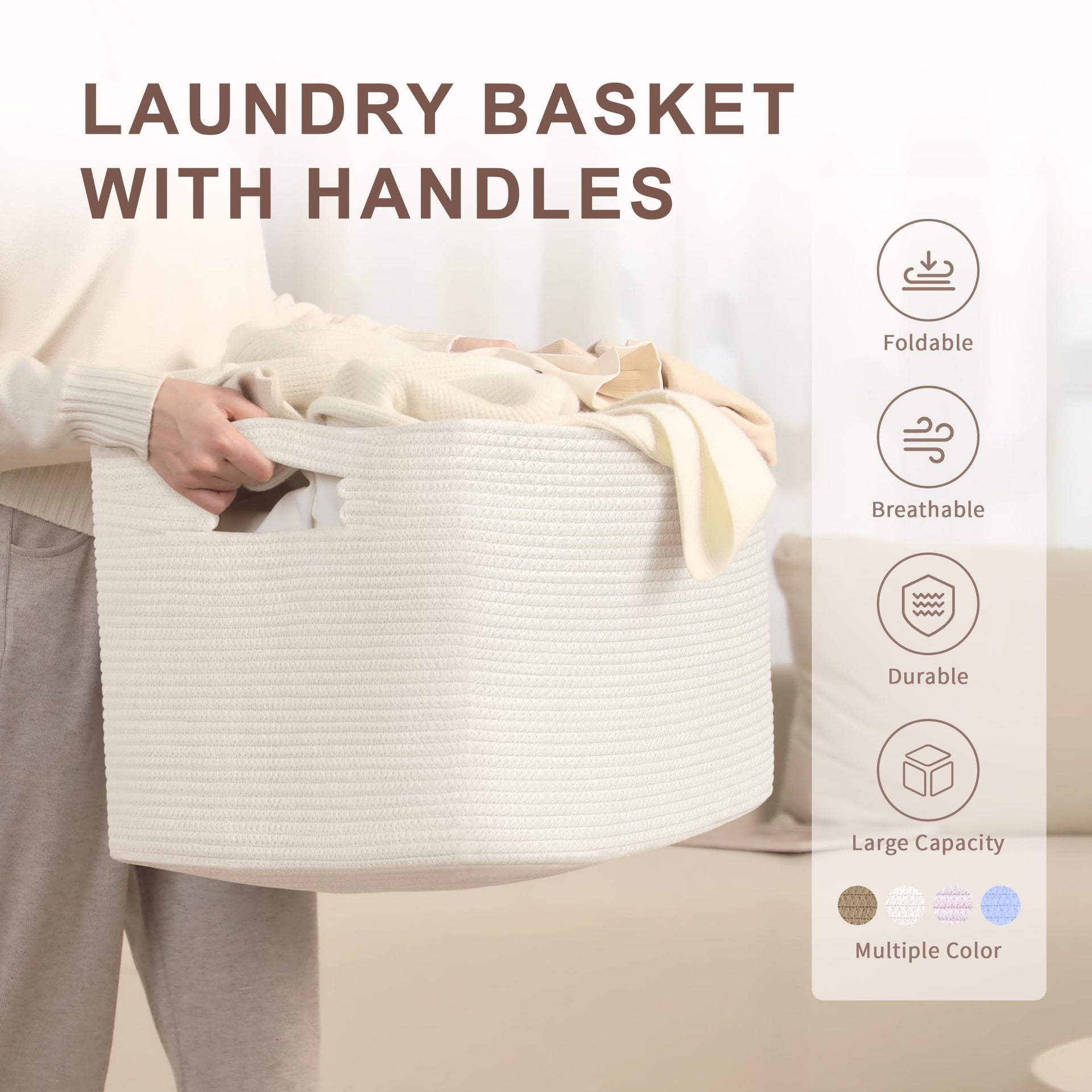 86L Large Woven Laundry Basket Hamper with Handles