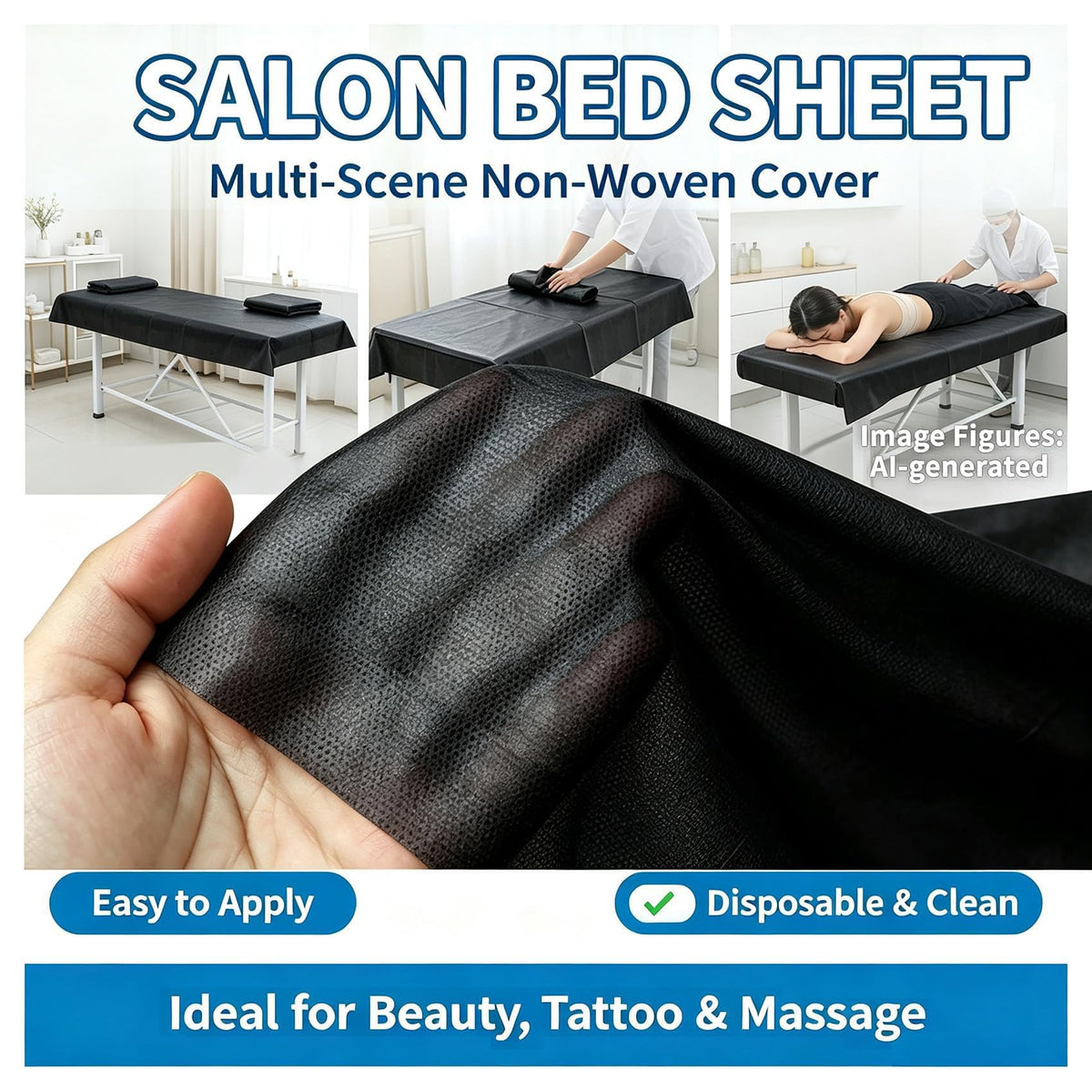 50PCS Massage Table Sheet Disposable Spa Bed Cover 75"x31" Waterproof Black (50 Count)