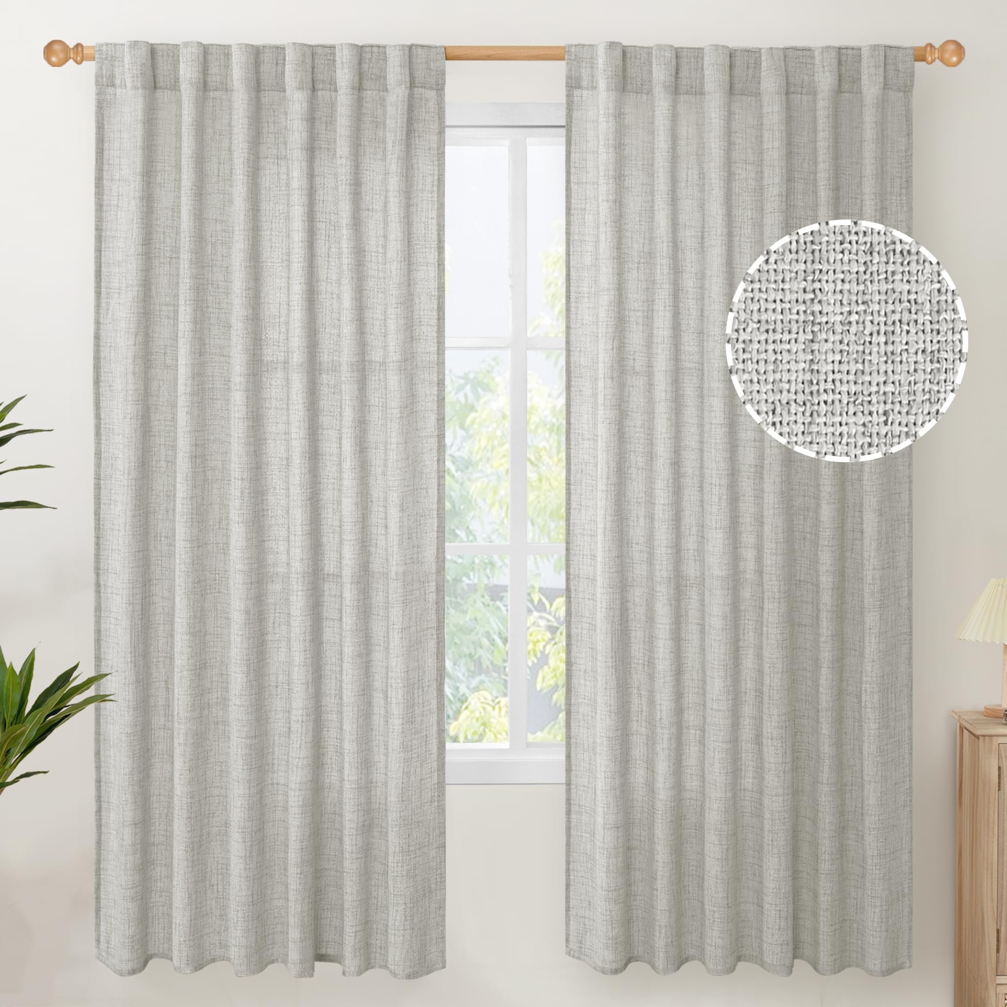 Light Grey Curtains Linen Light Filtering (2 Count)