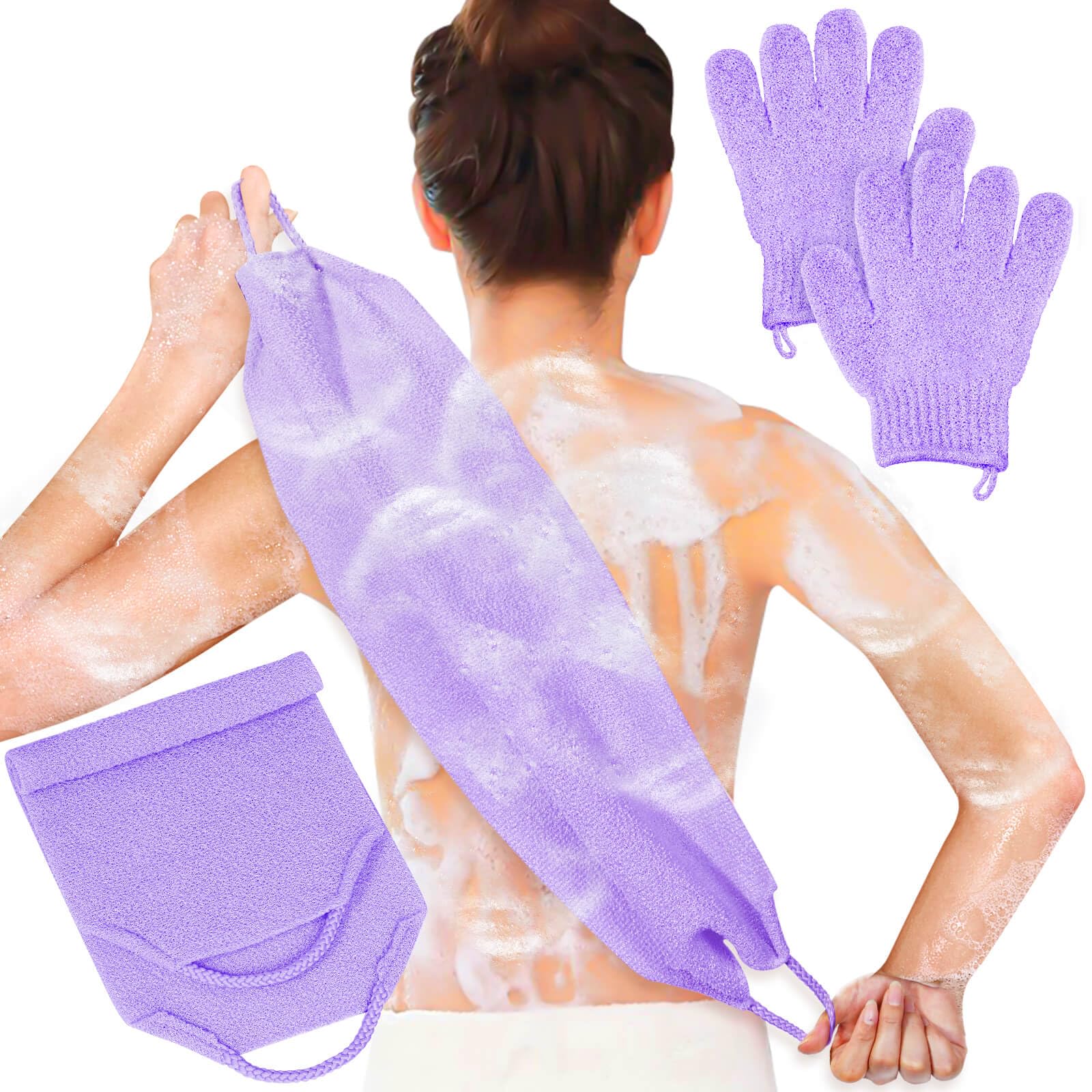 Exfoliating Back Scrubber Bath Gloves Set (3 Count)