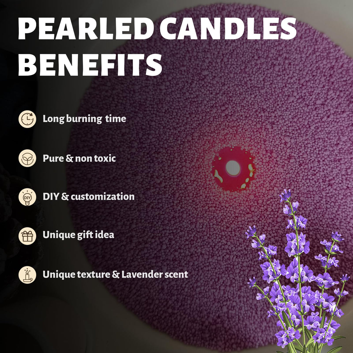 Lavender Scented Purple Pearled Candle 18oz Luxury Sand Candle Granulated Wax (18 Ounce)