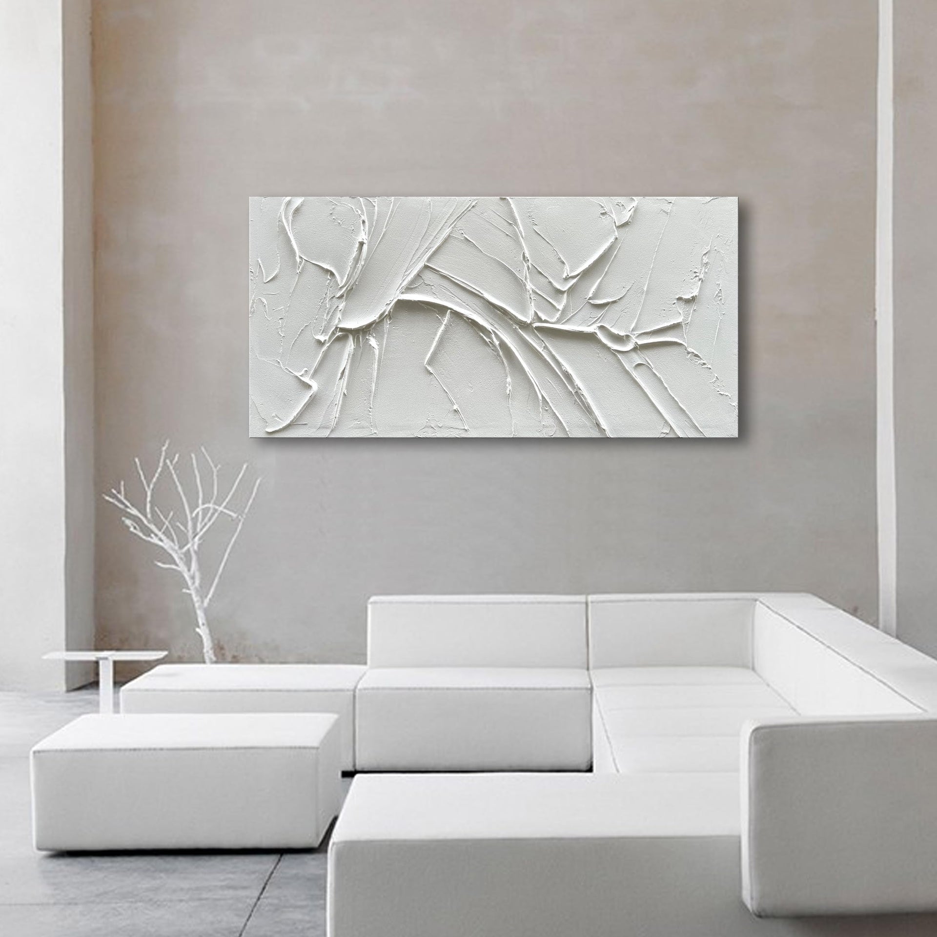 Hand Painted Thick Texture White Minimalist Oil Painting 30x60 Inch Large Contemporary Art Oil Painting