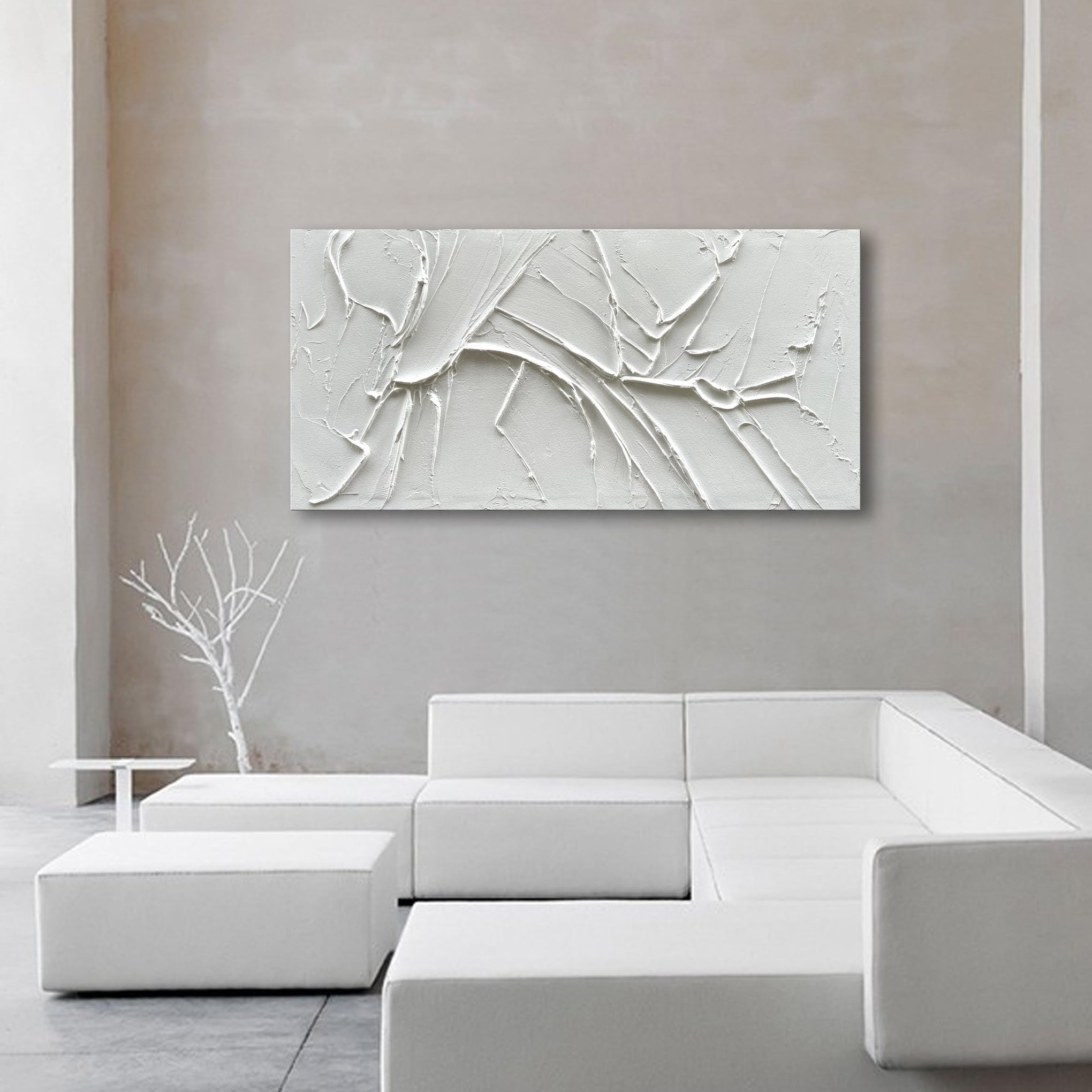 Hand Painted Thick Texture White Minimalist Oil Painting 30x60 Inch Large Contemporary Art Oil Painting