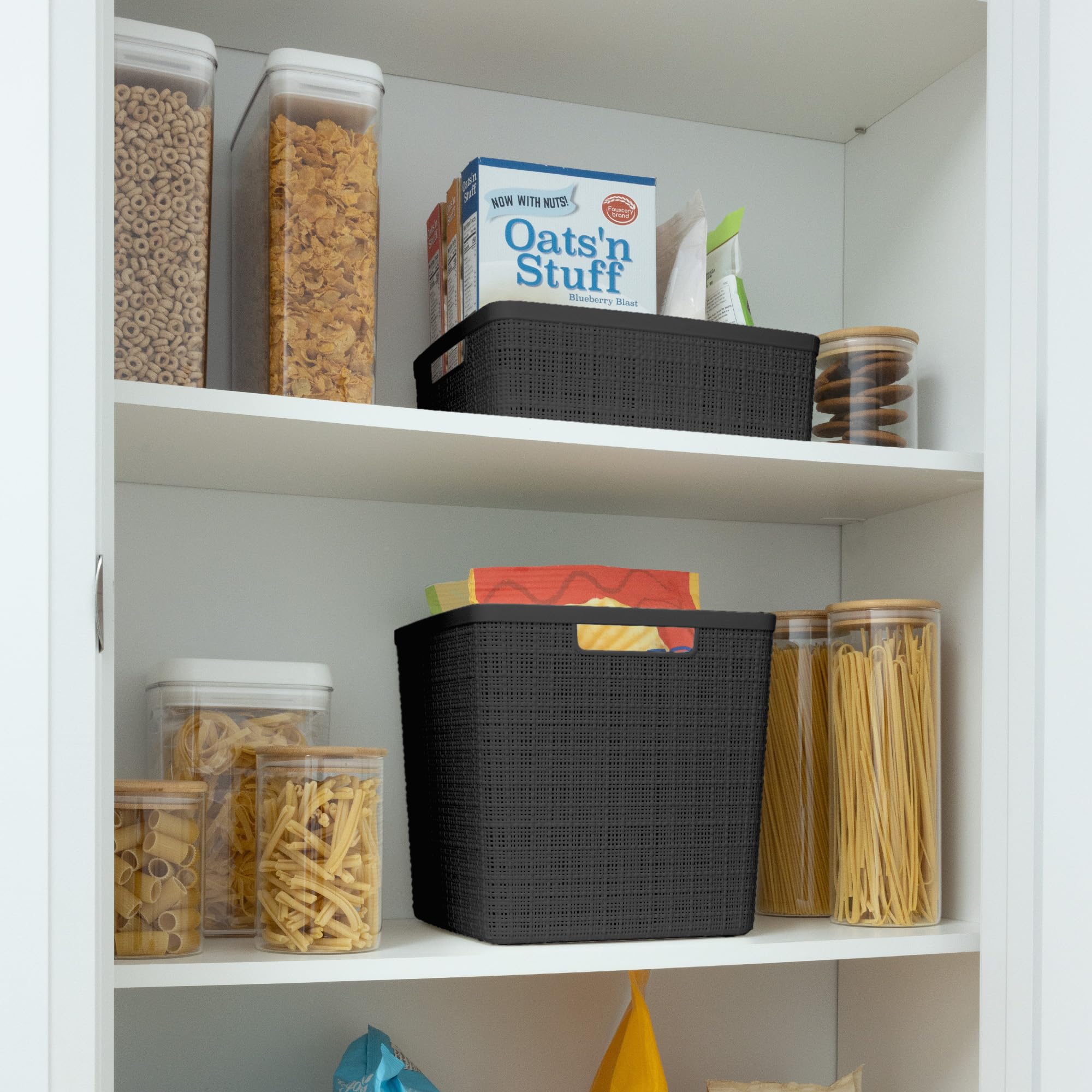 Set of 4 Large Cube 17L Jute Decorative Plastic Organization and Storage Baskets (4 Count)