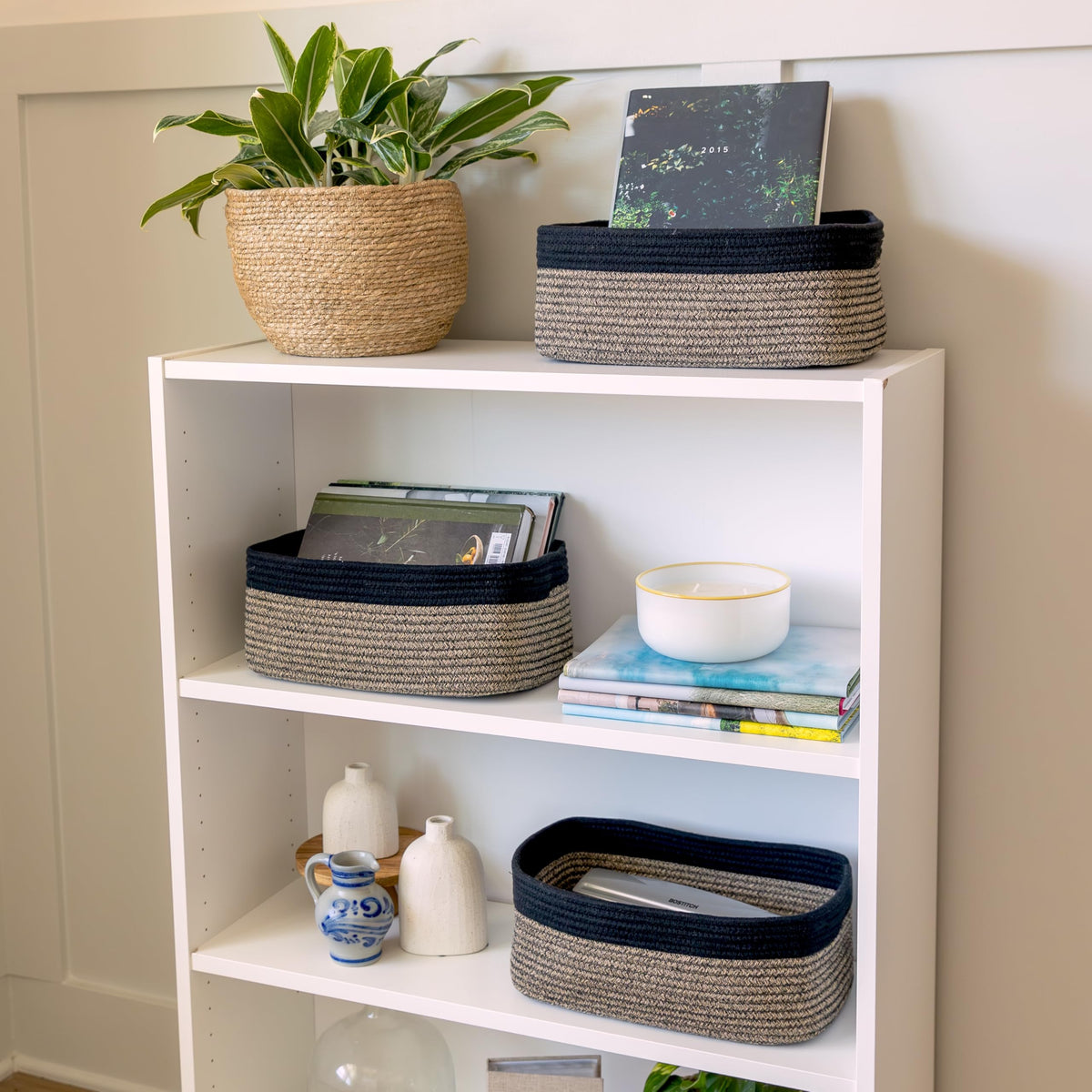 13.5”x8.5”x5.5” Rectangle Storage Baskets for Shelves 3 Pack (3 Count)