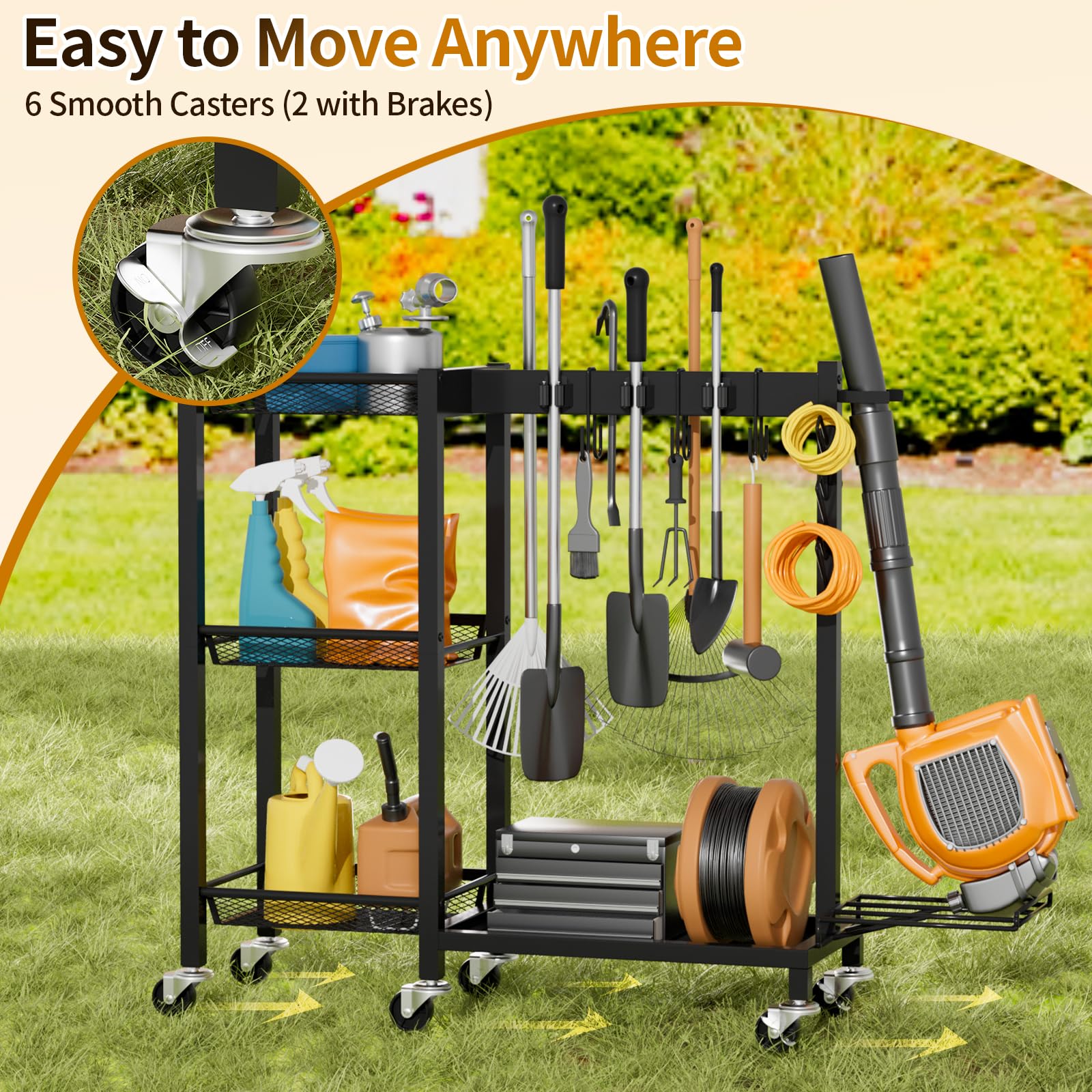 Broom Holder with Cleaning Supplies Organizer