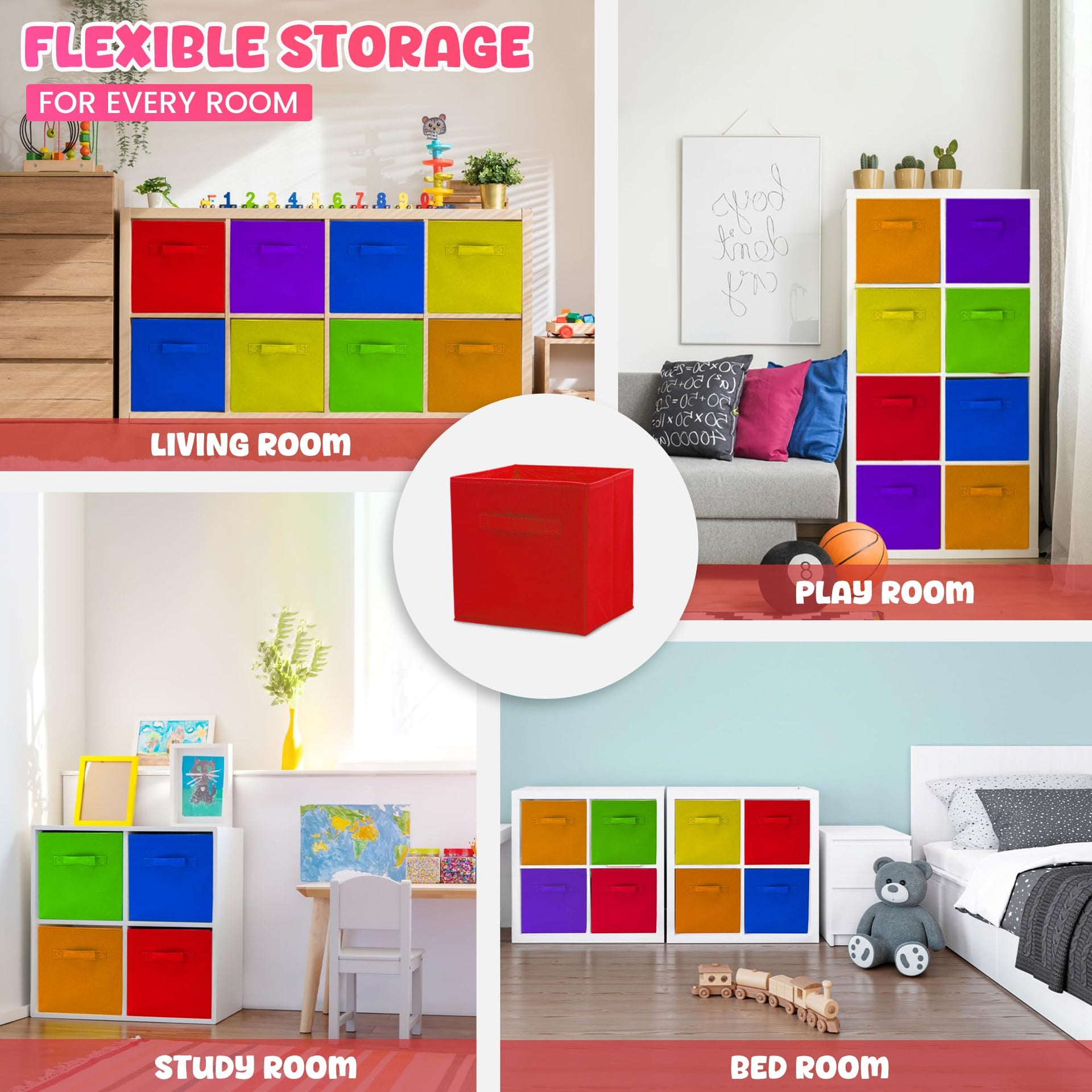 6 Packs 11 Inch Rainbow Color Storage Cube Bins (6 Count)